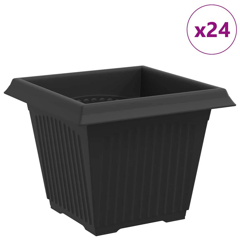 Négyzet virágcserép 24 pcs fekete 33 x 33 x 26 cm műanyag