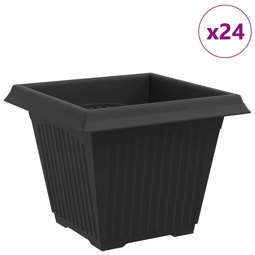 Négyzet virágcserép 24 pcs fekete 38 x 38 x 30 cm műanyag