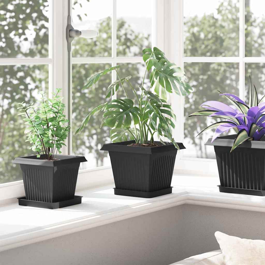 Négyzetes virágtálca 6 pcs fekete 15 x 15 x 2 cm műanyag