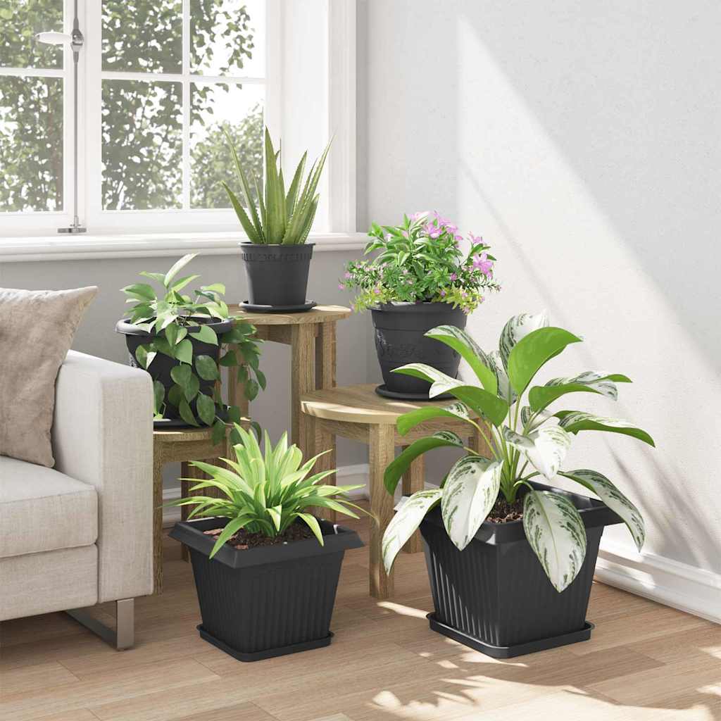 Négyzetes virágtálca 6 pcs fekete 21 x 21 x 2 cm műanyag