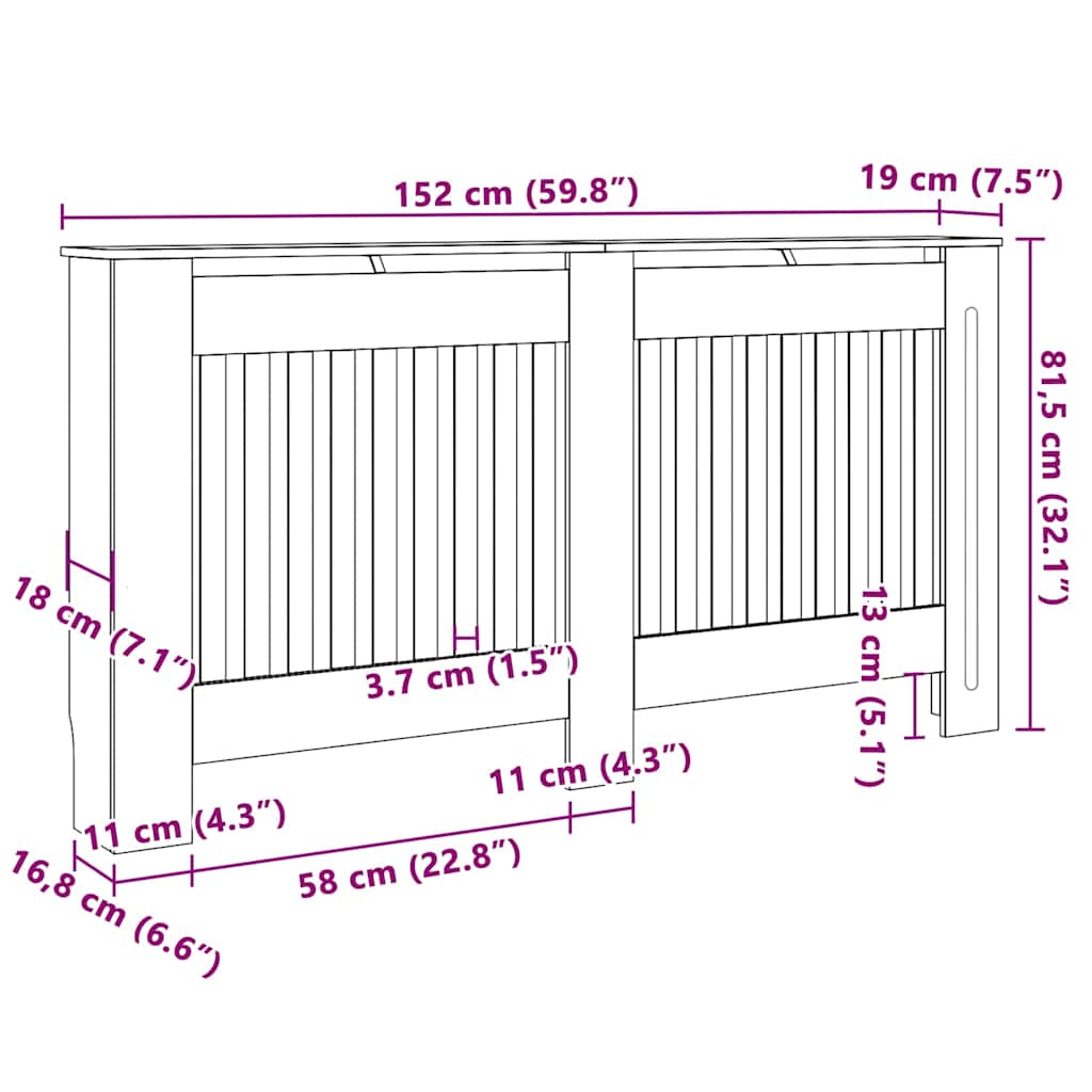 Radiátor fedezék 2 pcs szürke 152 x 19 x 81.5 cm faanyag