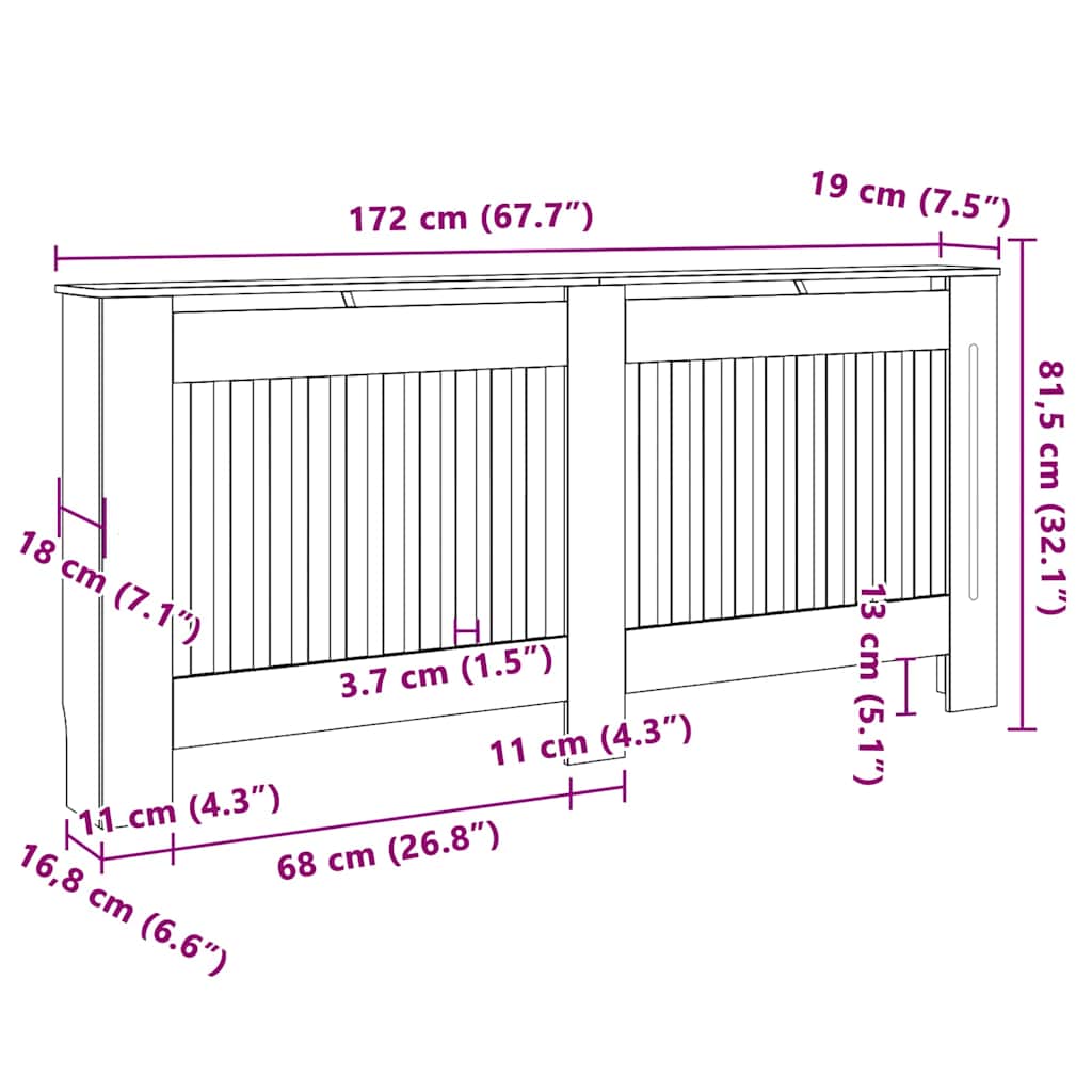 Radiátor fedezék 2 pcs szürke 172 x 19 x 81.5 cm faanyag