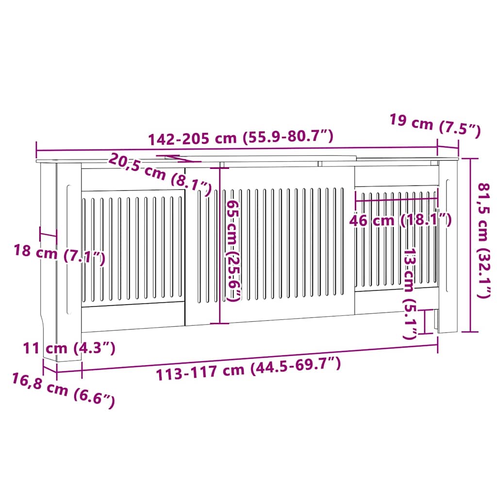 Radiátor fedezék 2 pcs szürke (142-205) x 20.5 x 81.5 cm
