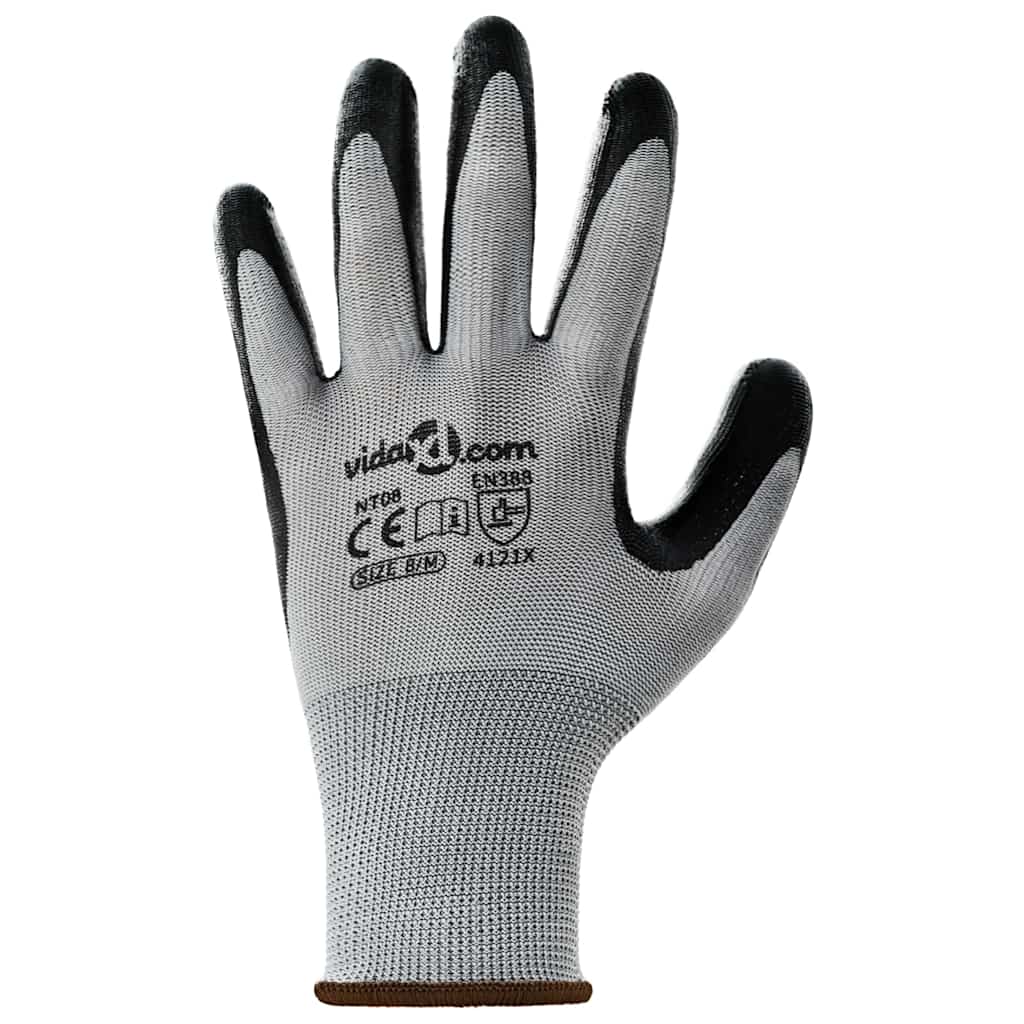 Munkakesztyűk 12 pcs szürke és fekete 8 / m poliészter