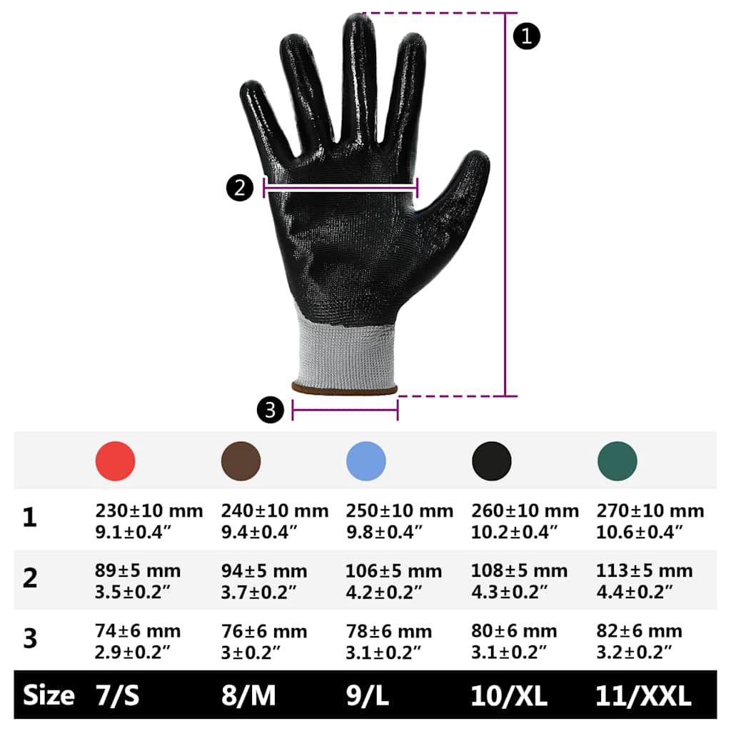 Munkakesztyűk 12 pcs szürke és fekete 8 / m poliészter