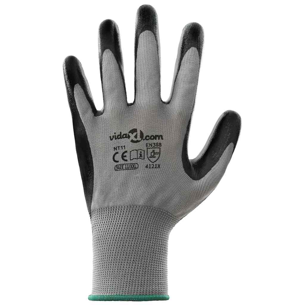 Munkakesztyűk 12 pcs szürke és fekete 11 / xxl poliészter