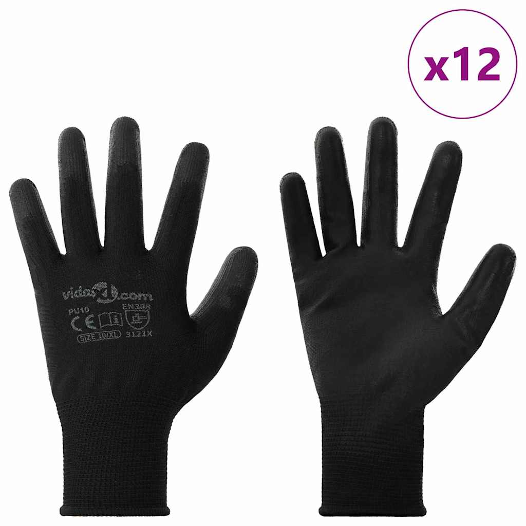 Munkakesztyűk 12 pcs fekete 10 / xl poliészter