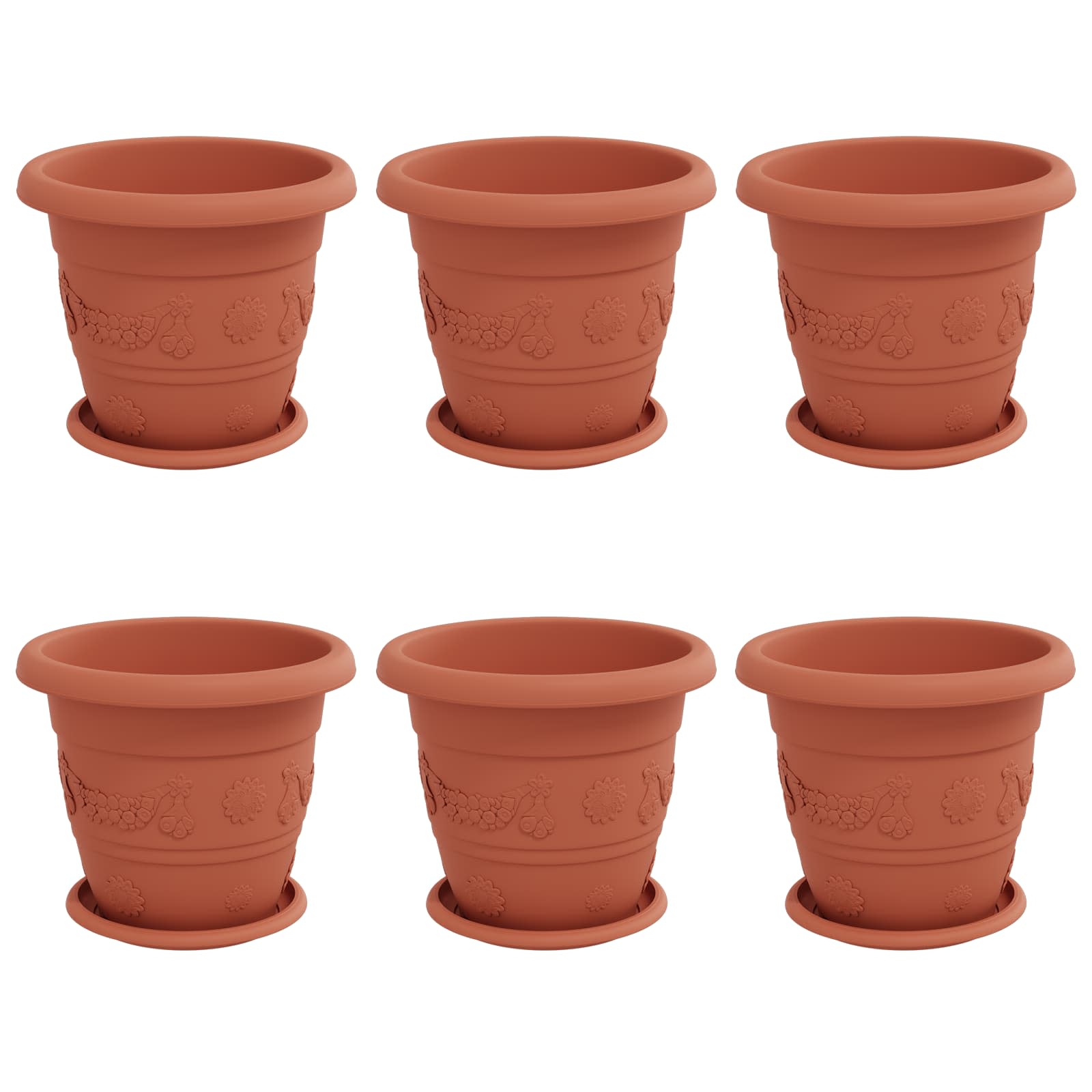 Növénycserép 6 pcs tégla vörös ø 26 x 21.5 cm műanyag