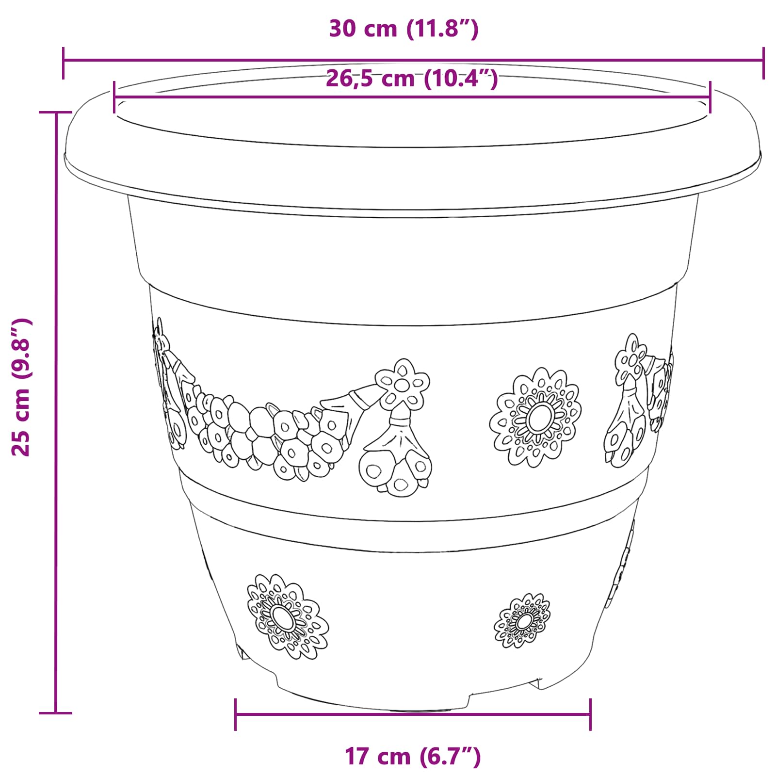Növénycserép 6 pcs tégla vörös ø 30 x 25 cm műanyag