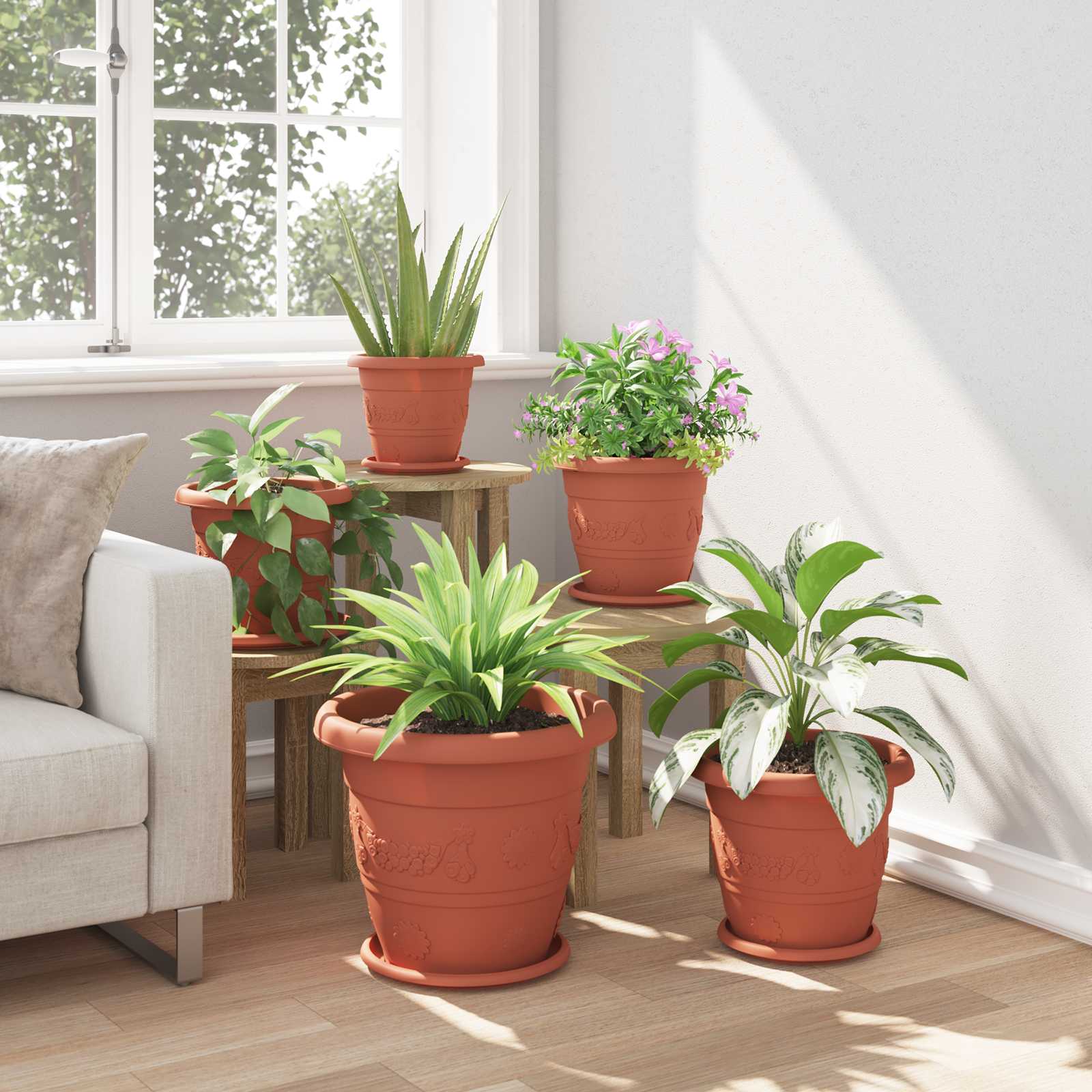 Növénycserép 6 pcs tégla vörös ø 39 x 32 cm műanyag