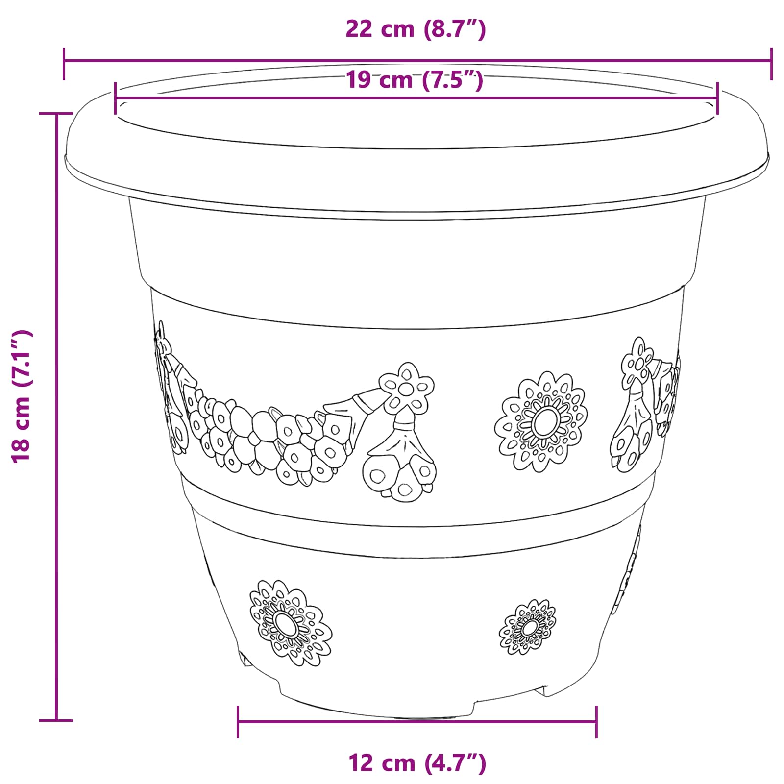 Növénycserép 6 pcs fekete ø 22 x 18 cm műanyag