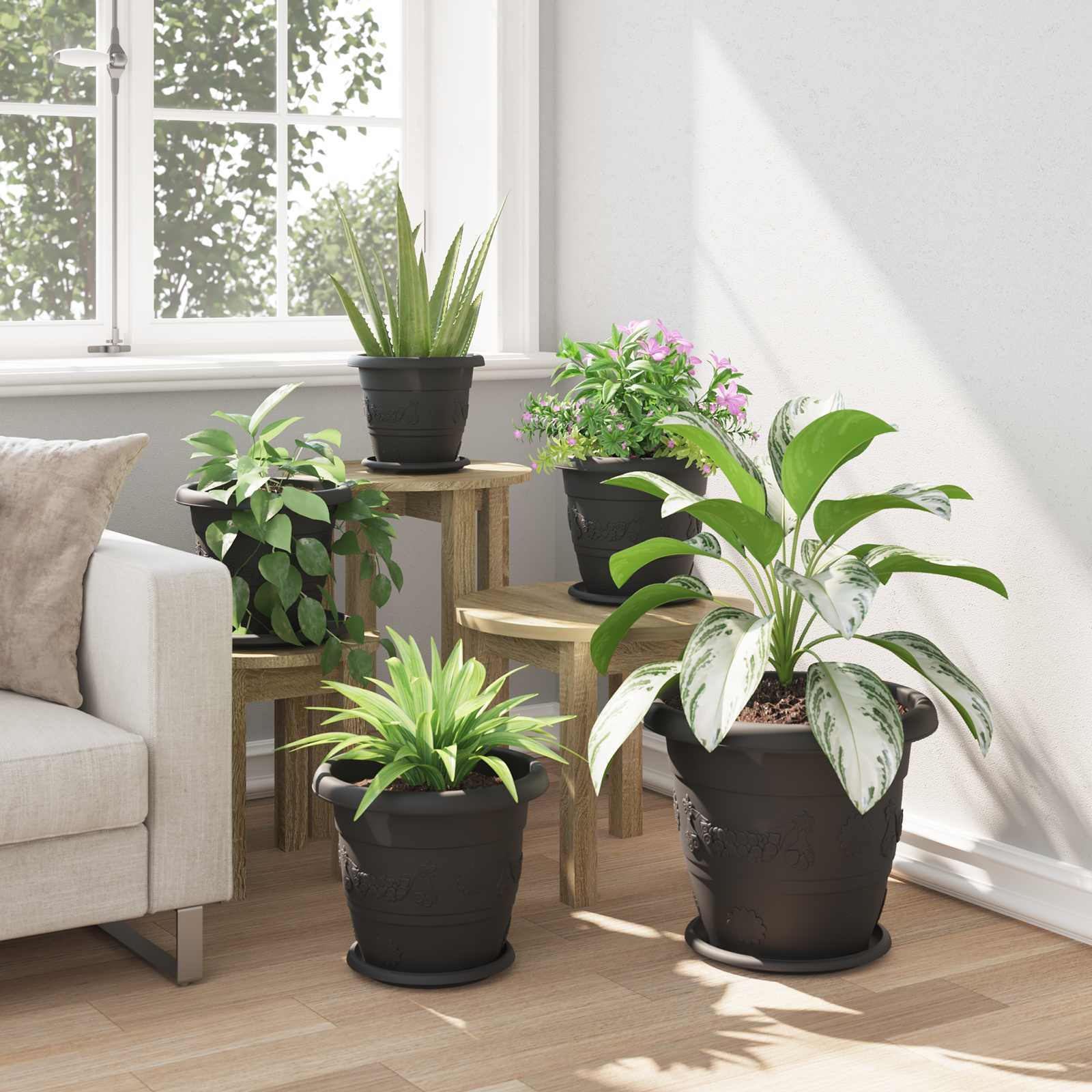 Növénycserép 6 pcs fekete ø 30 x 25 cm műanyag