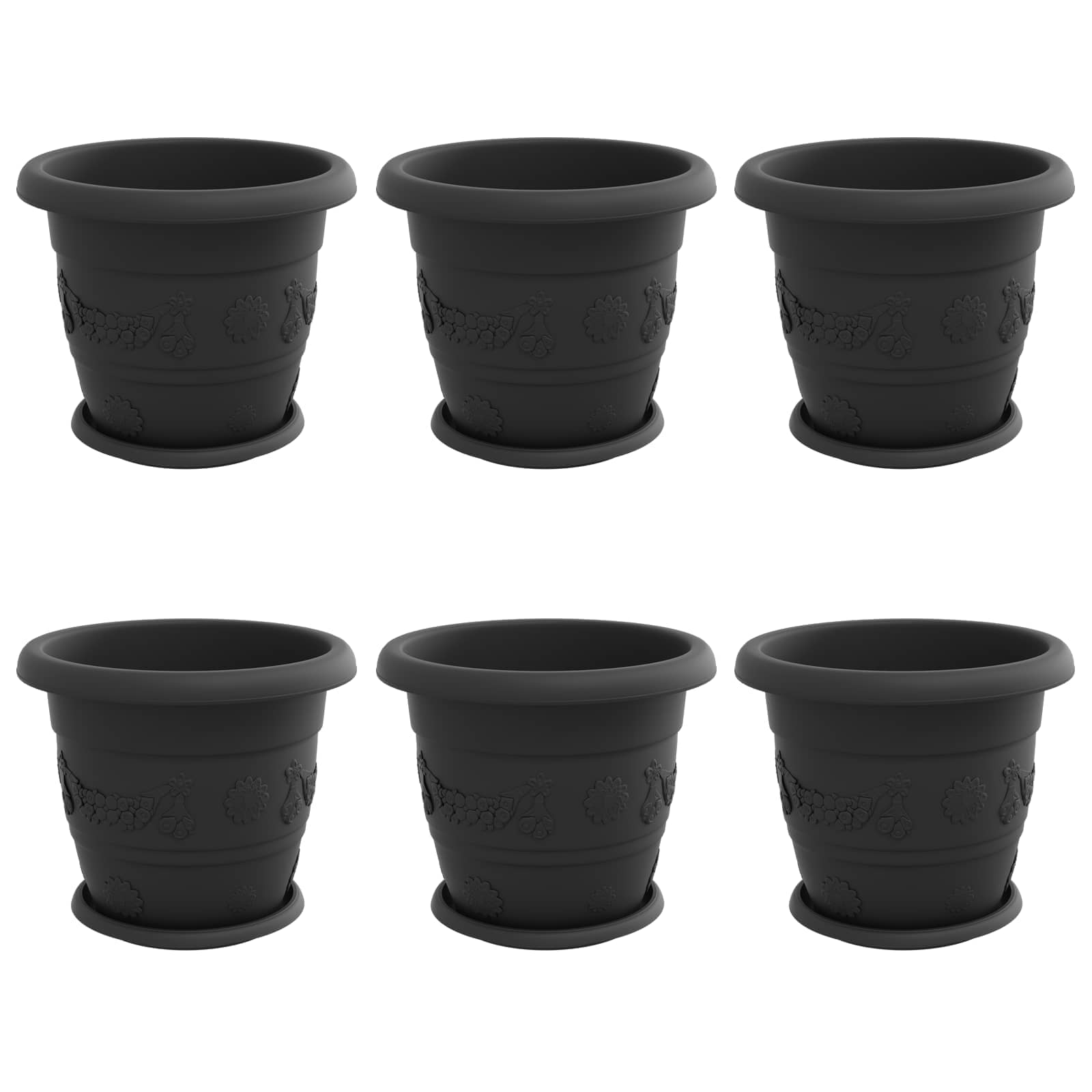 Növénycserép 6 pcs fekete ø 30 x 25 cm műanyag