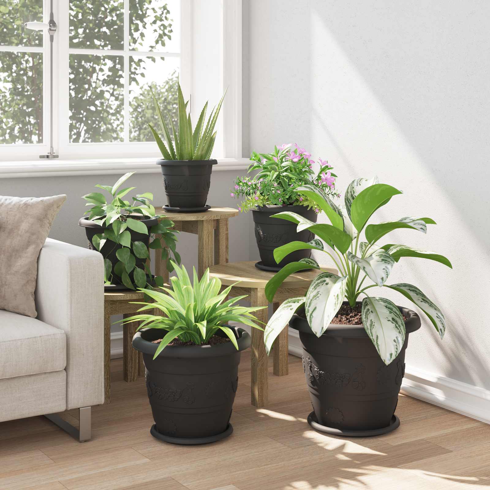 Növénycserép 6 pcs fekete ø 34 x 28 cm műanyag