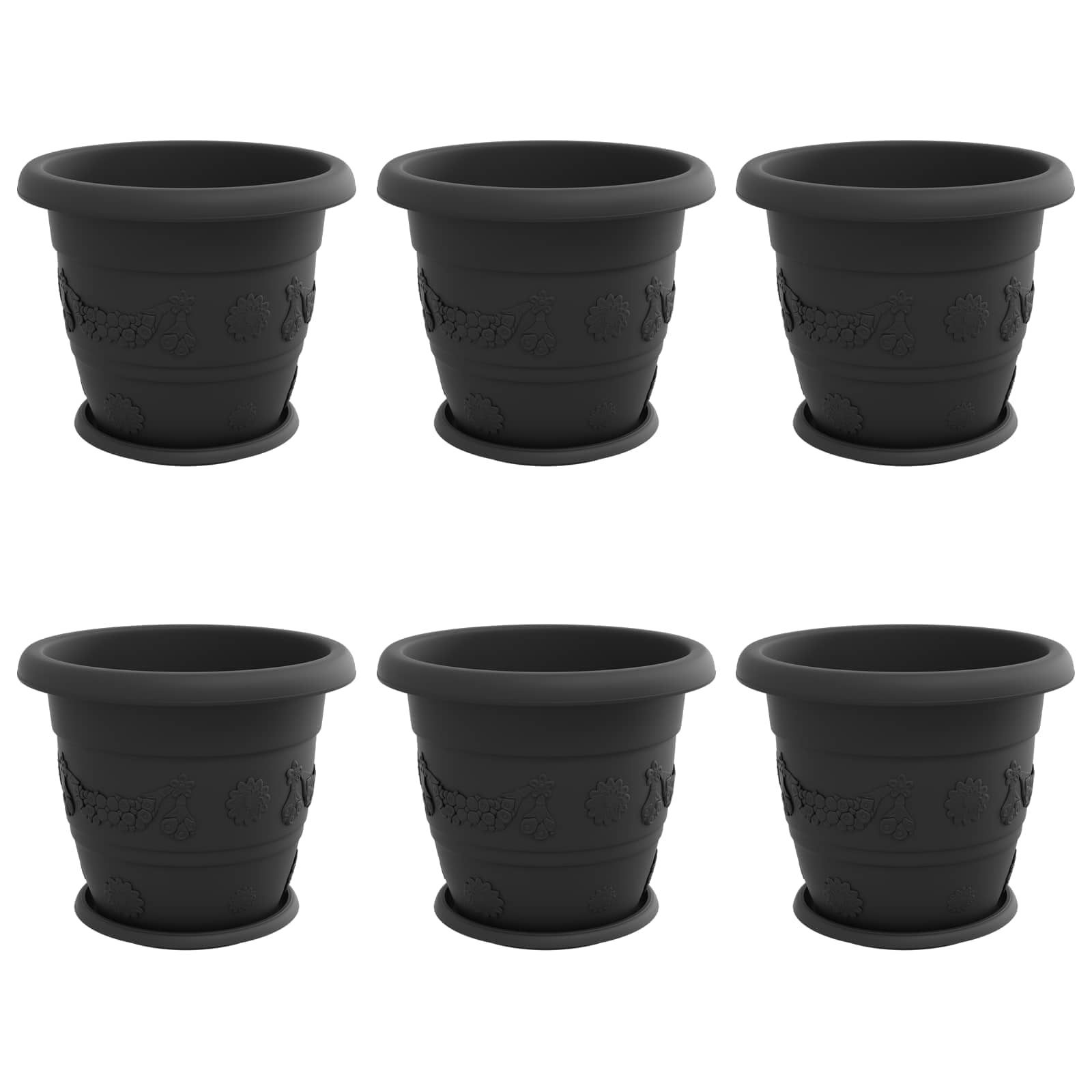 Növénycserép 6 pcs fekete ø 34 x 28 cm műanyag