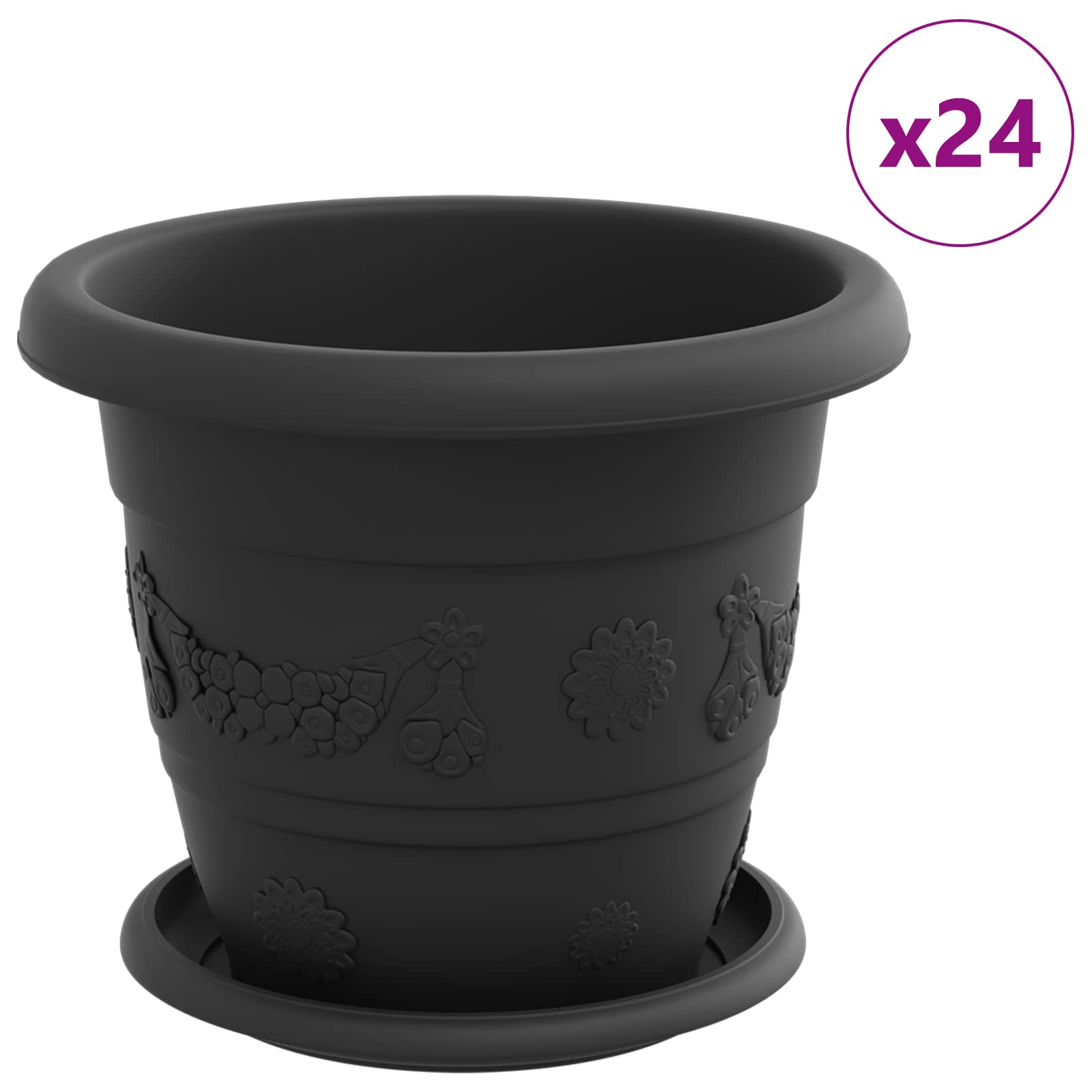 Növénycserép 24 pcs fekete ø 22 x 18 cm műanyag