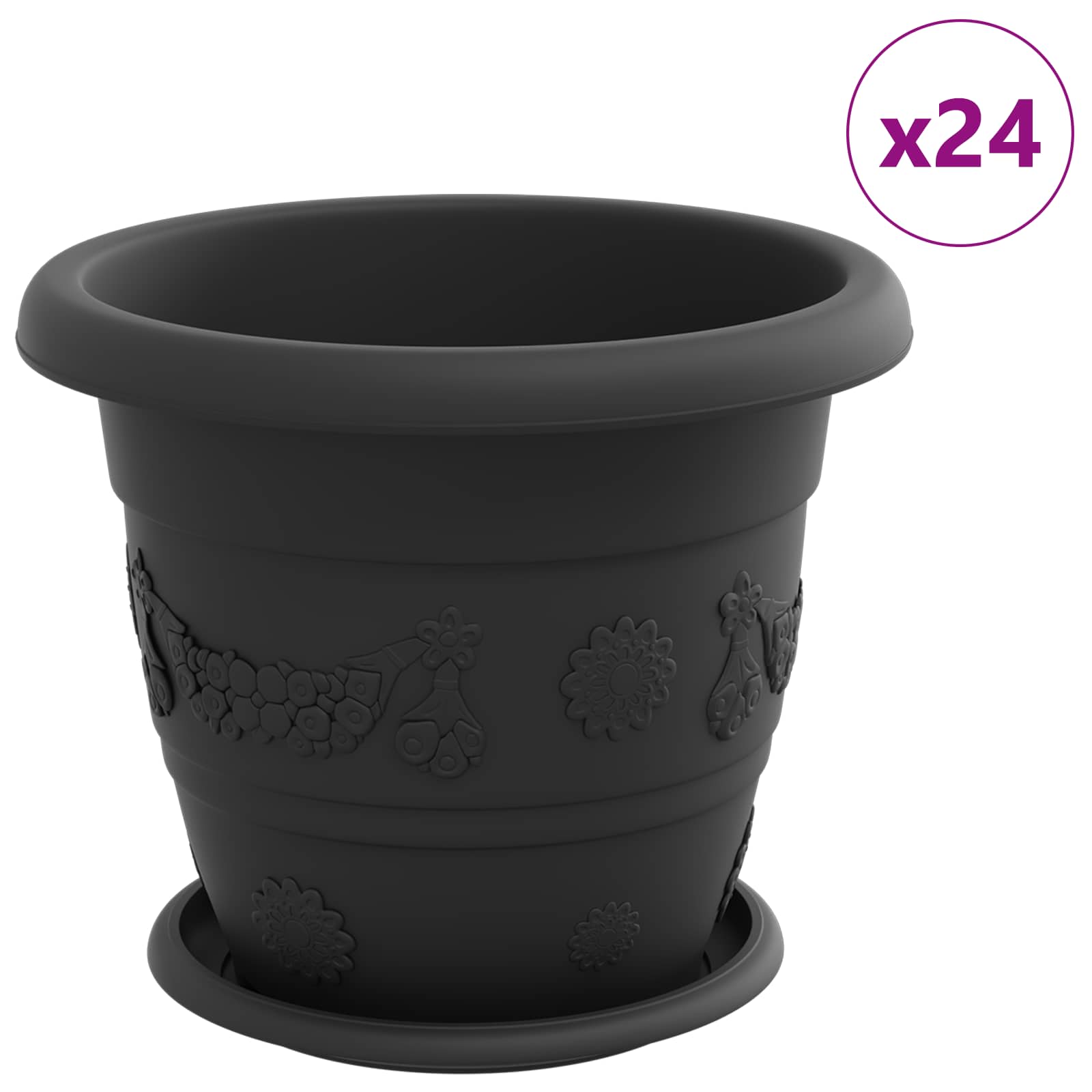 Növénycserép 24 pcs fekete ø 26 x 21.5 cm műanyag