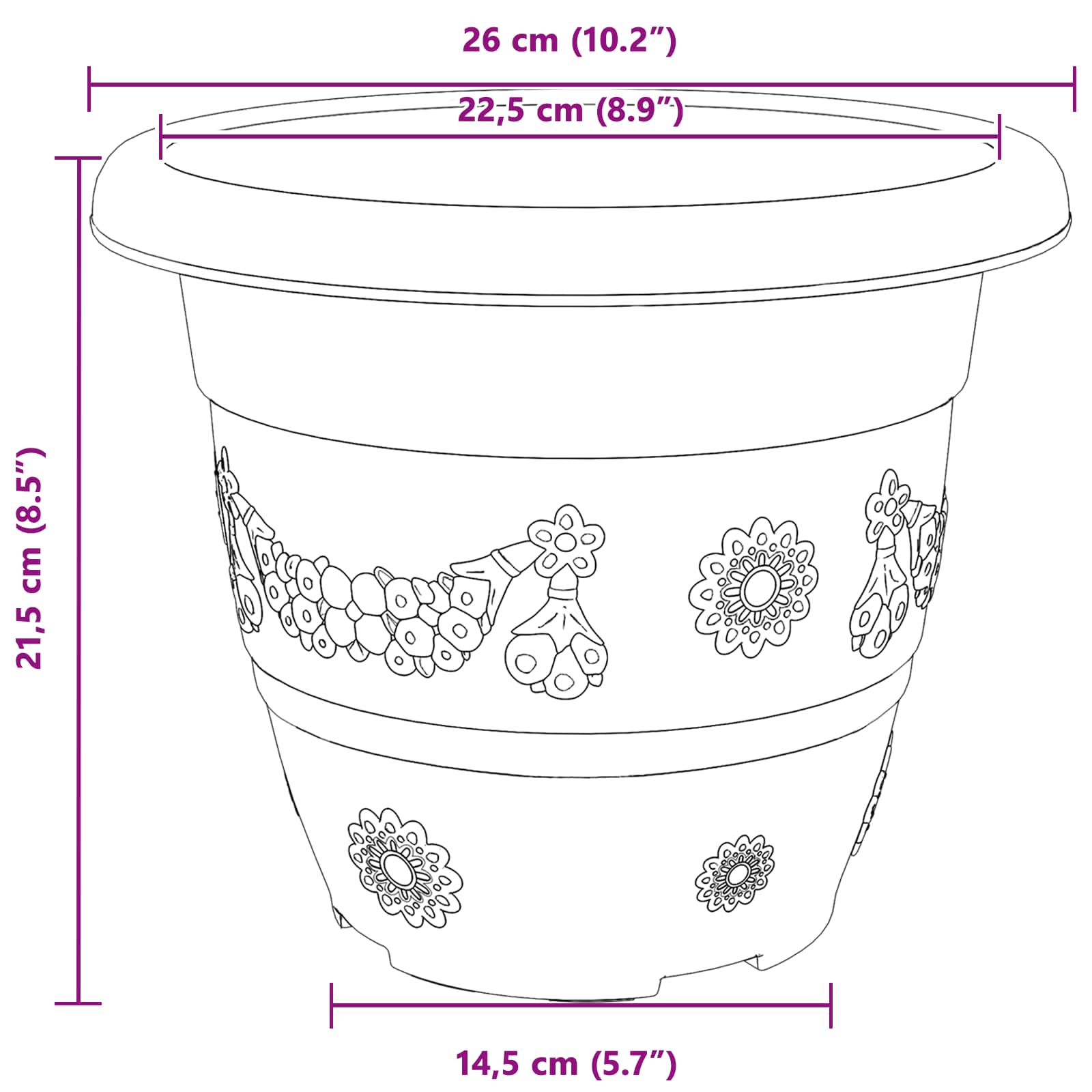 Növénycserép 24 pcs fekete ø 26 x 21.5 cm műanyag