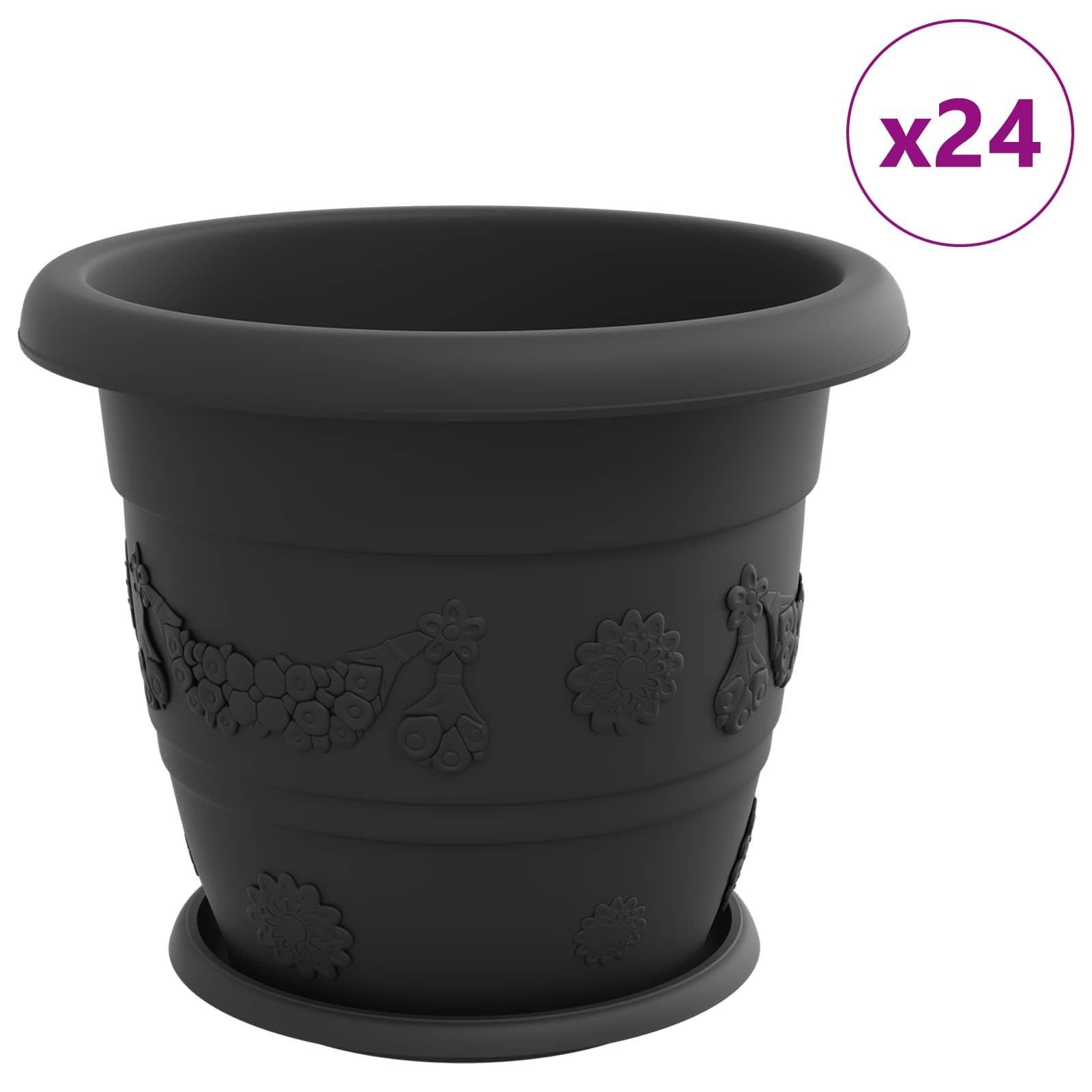 Növénycserép 24 pcs fekete ø 34 x 28 cm műanyag