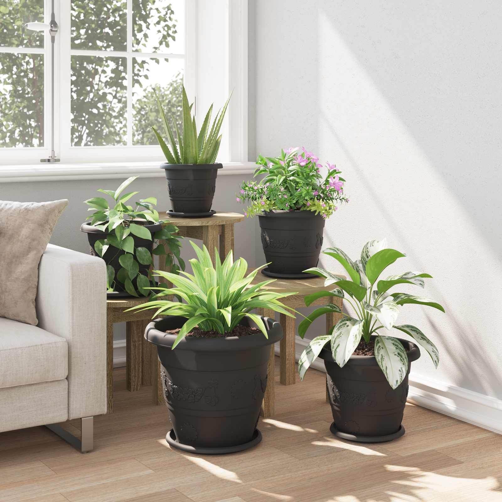 Növénycserép 24 pcs fekete ø 39 x 32 cm műanyag