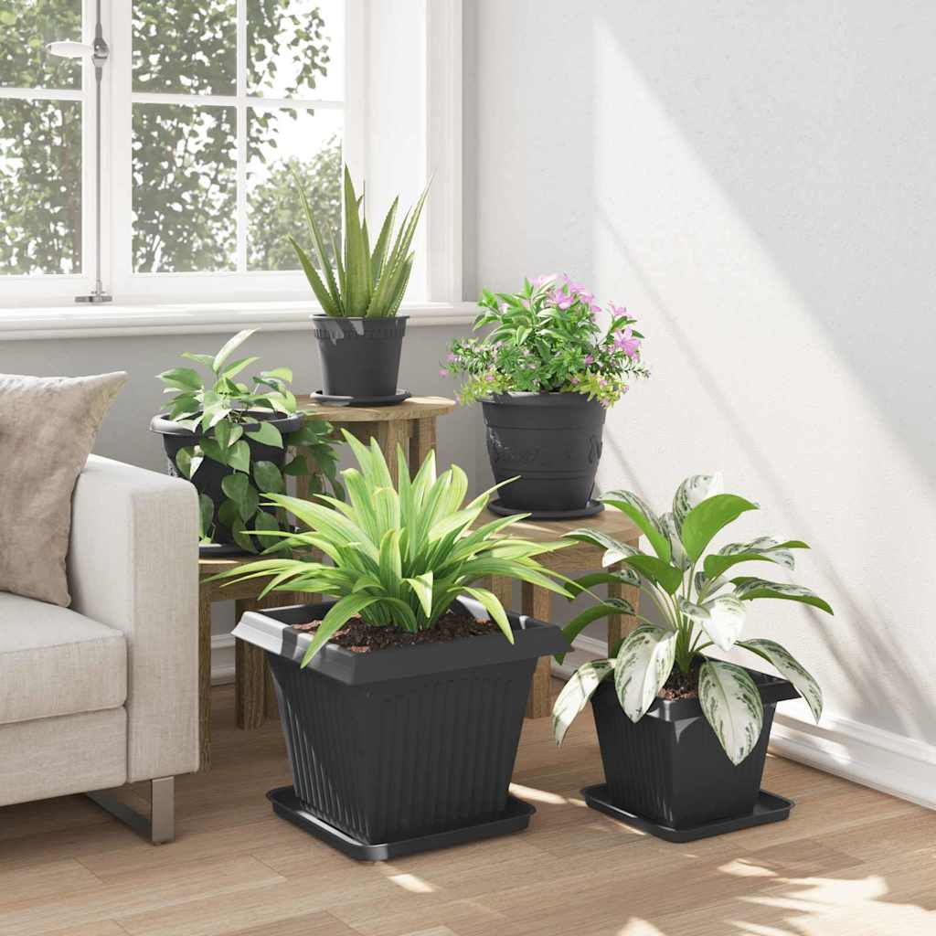 Növénycserép 6 pcs fekete 38 x 38 x 30 cm műanyag