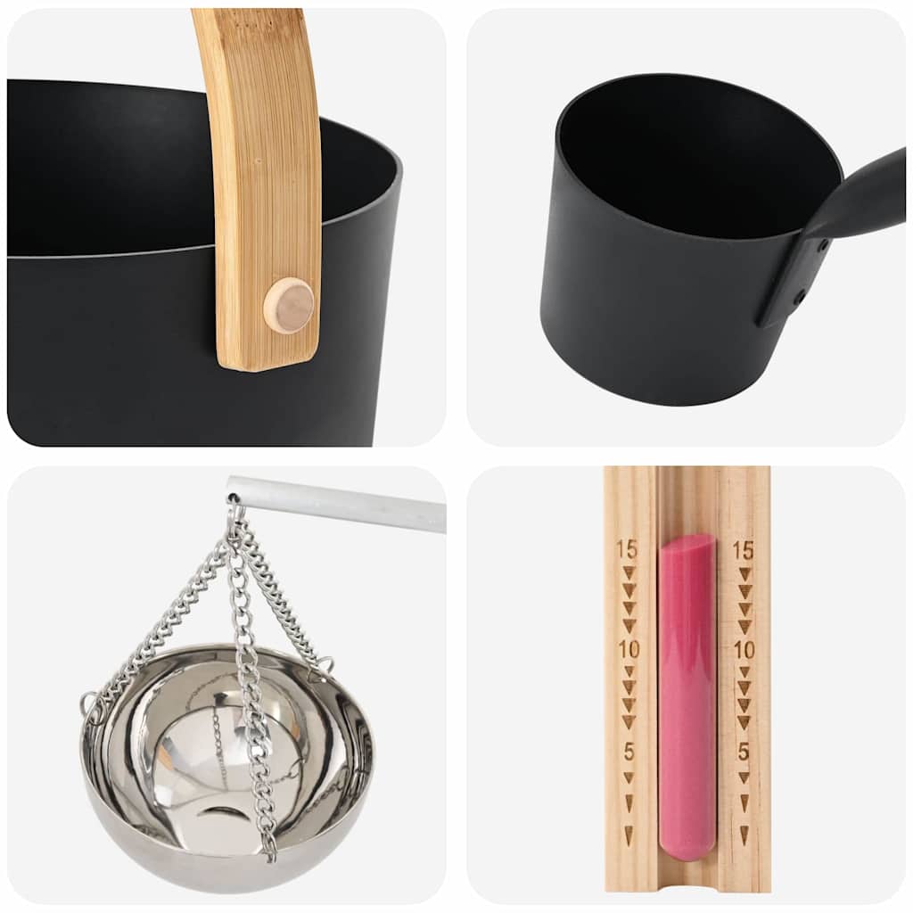 Szauna vödör készlet 5 pcs fekete 8.5 x 8 x 4.5 cm alumínium