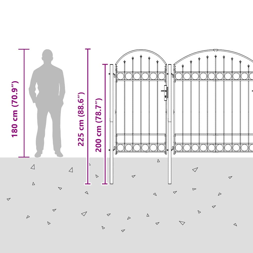 Kerti kapu íves födelével szürke 400 x 125 cm acél