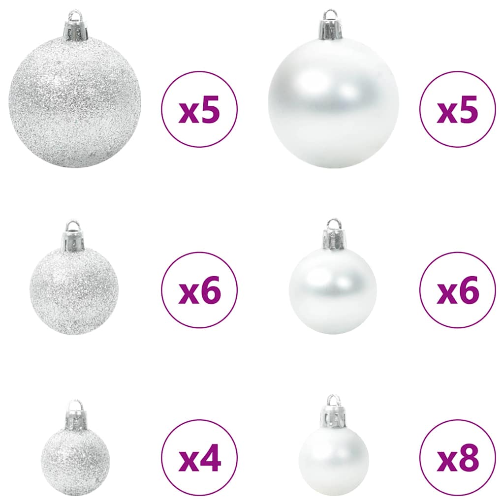 Karácsonyi díszgömb készlet 150 led-del 61 pcs ezüst műanyag