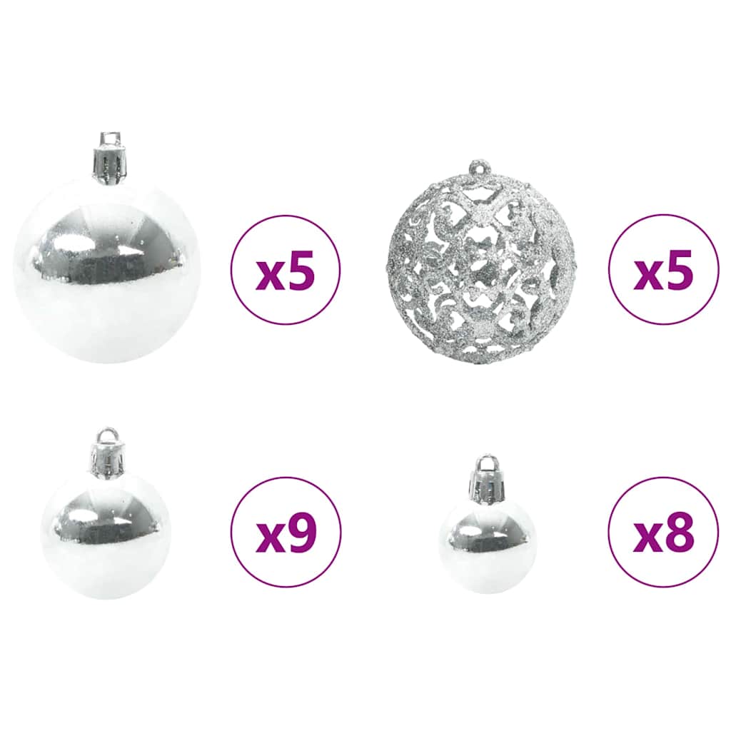 Karácsonyi díszgömb készlet 150 led-del 61 pcs ezüst műanyag