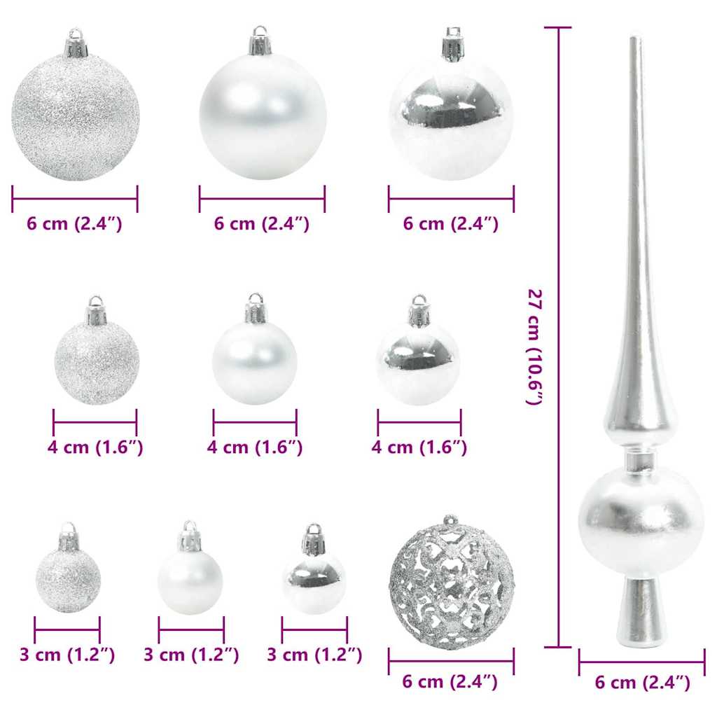 Karácsonyi díszgömb készlet 150 led-del 61 pcs ezüst műanyag