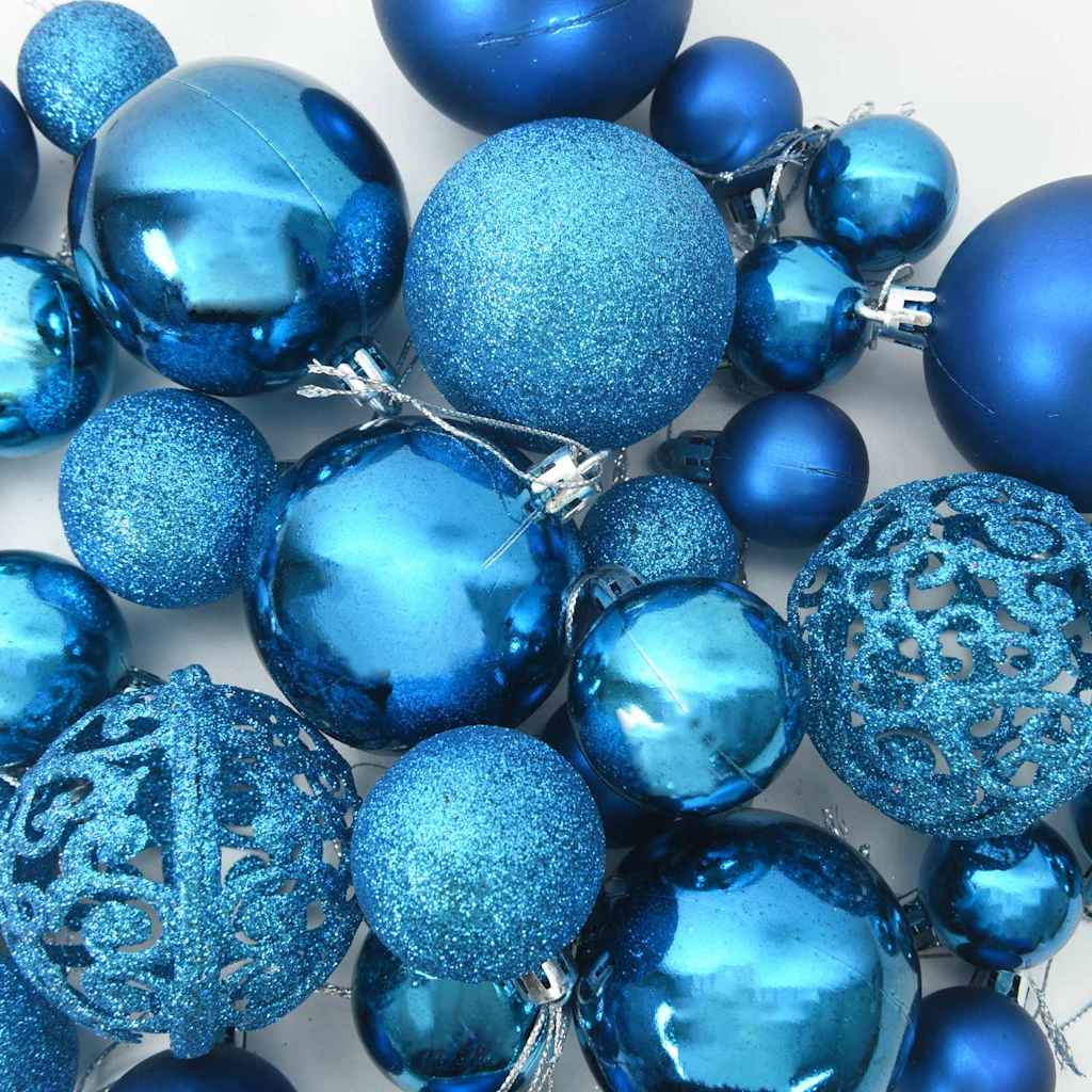 Karácsonyi díszgömb készlet 150 led-del 61 pcs kék műanyag