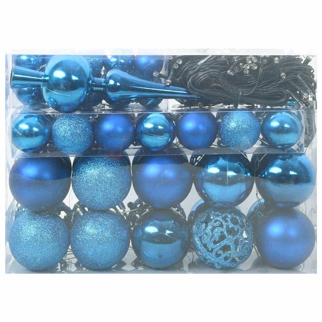 Karácsonyi díszgömb készlet 150 led-del 61 pcs kék műanyag