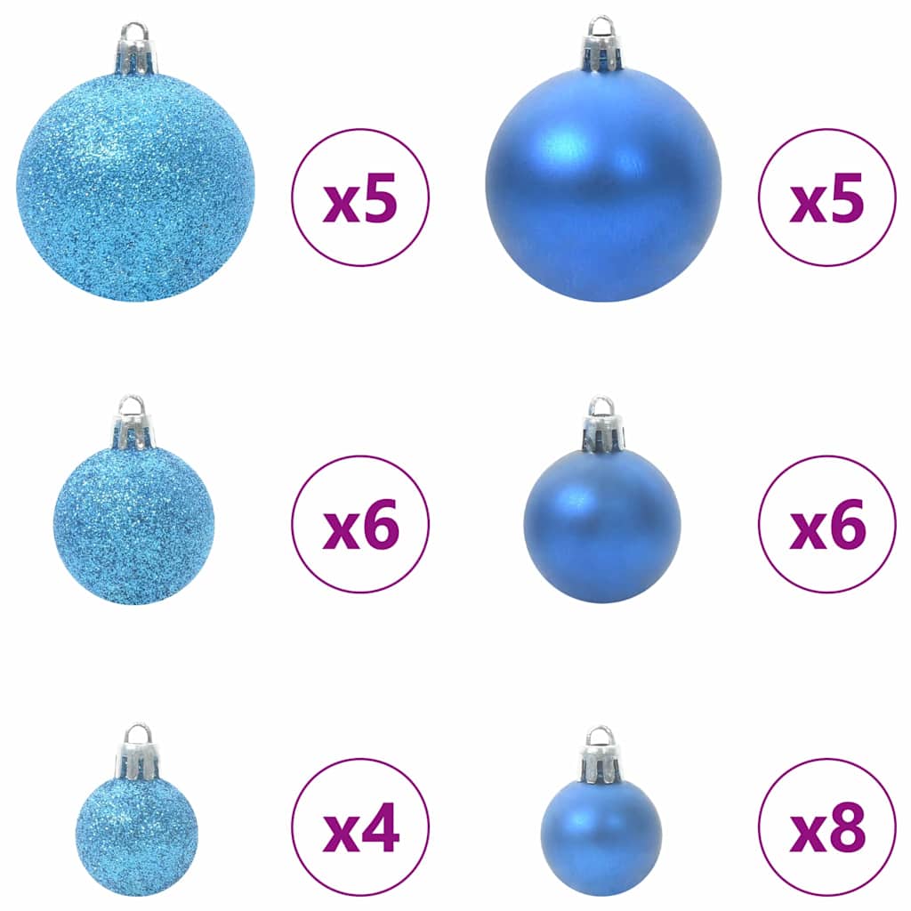Karácsonyi díszgömb készlet 150 led-del 61 pcs kék műanyag