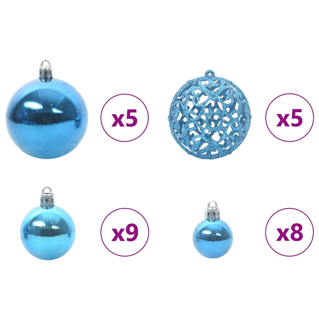 Karácsonyi díszgömb készlet 150 led-del 61 pcs kék műanyag