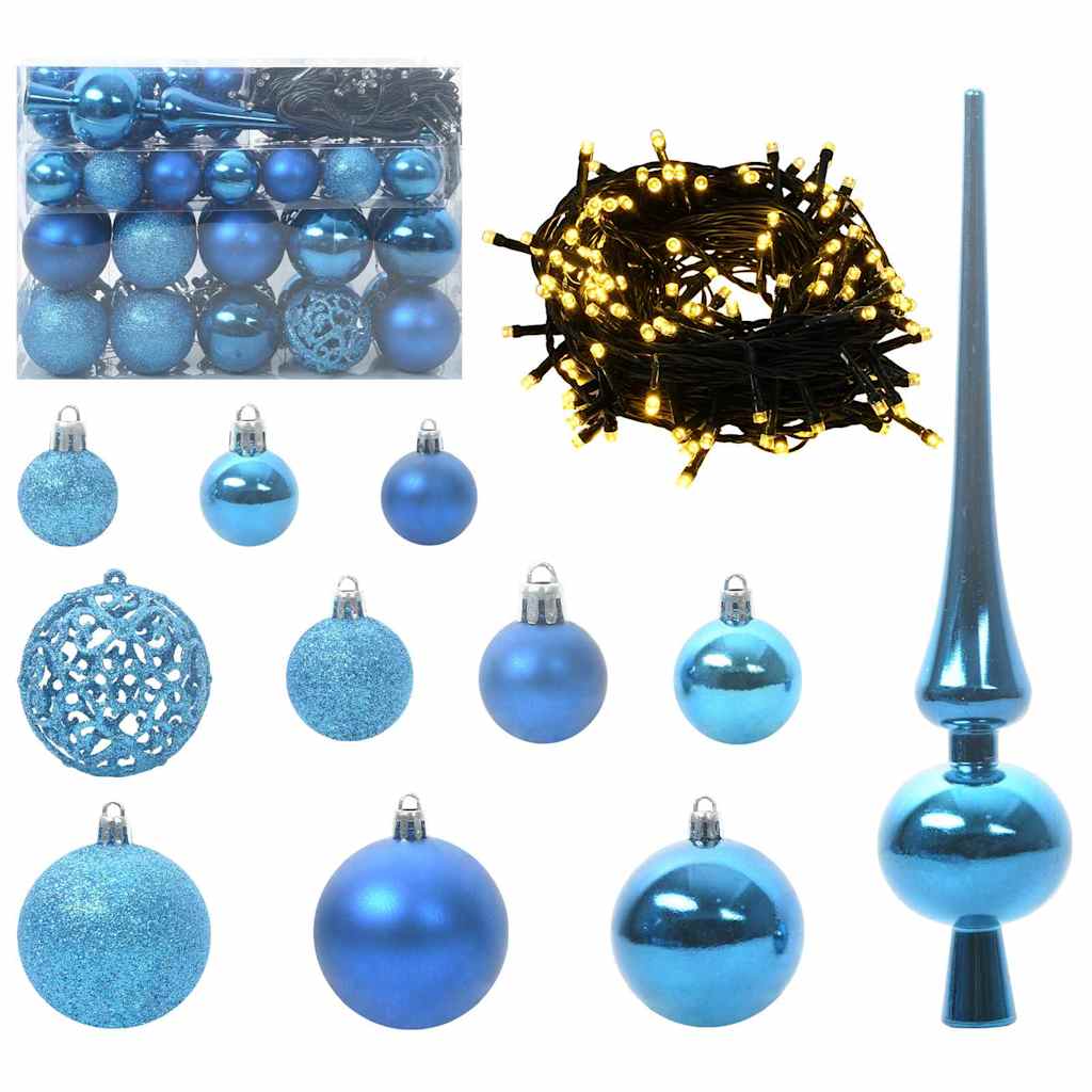 Karácsonyi díszgömb készlet 150 led-del 61 pcs kék műanyag