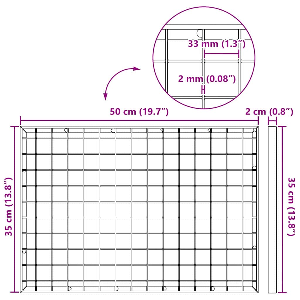 Rács ezüst 50 x 35 x 2 cm forró-galvanizált acél