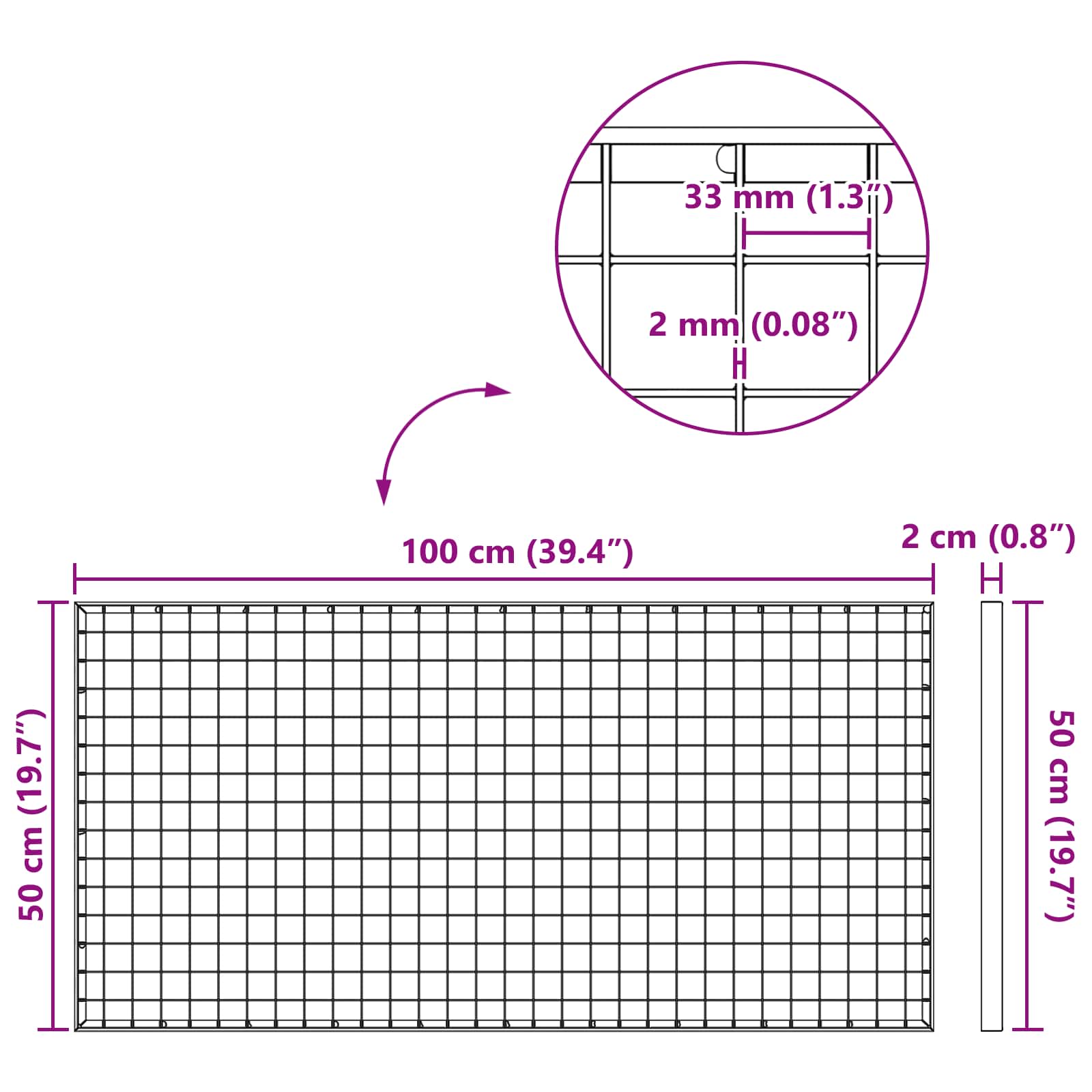 Rács ezüst 100 x 50 x 2 cm forró-galvanizált acél