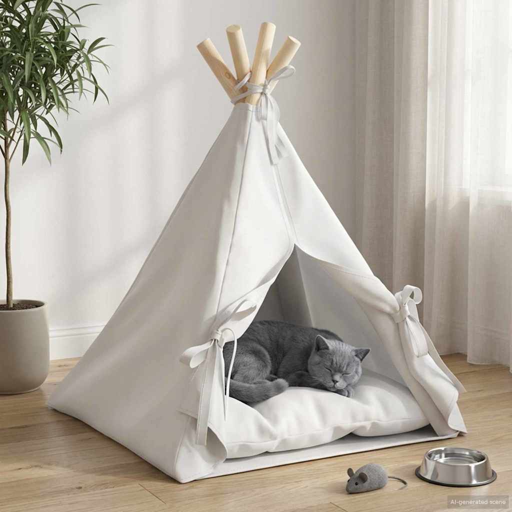 Kiskedvenc teepee párnával fehér 40 x 40 x 50 cm poliészter