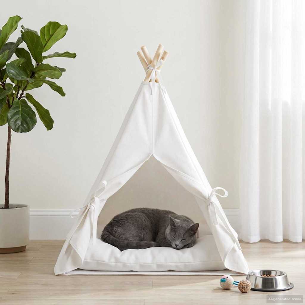 Kiskedvenc teepee párnával fehér 60 x 60 x 70 cm poliészter