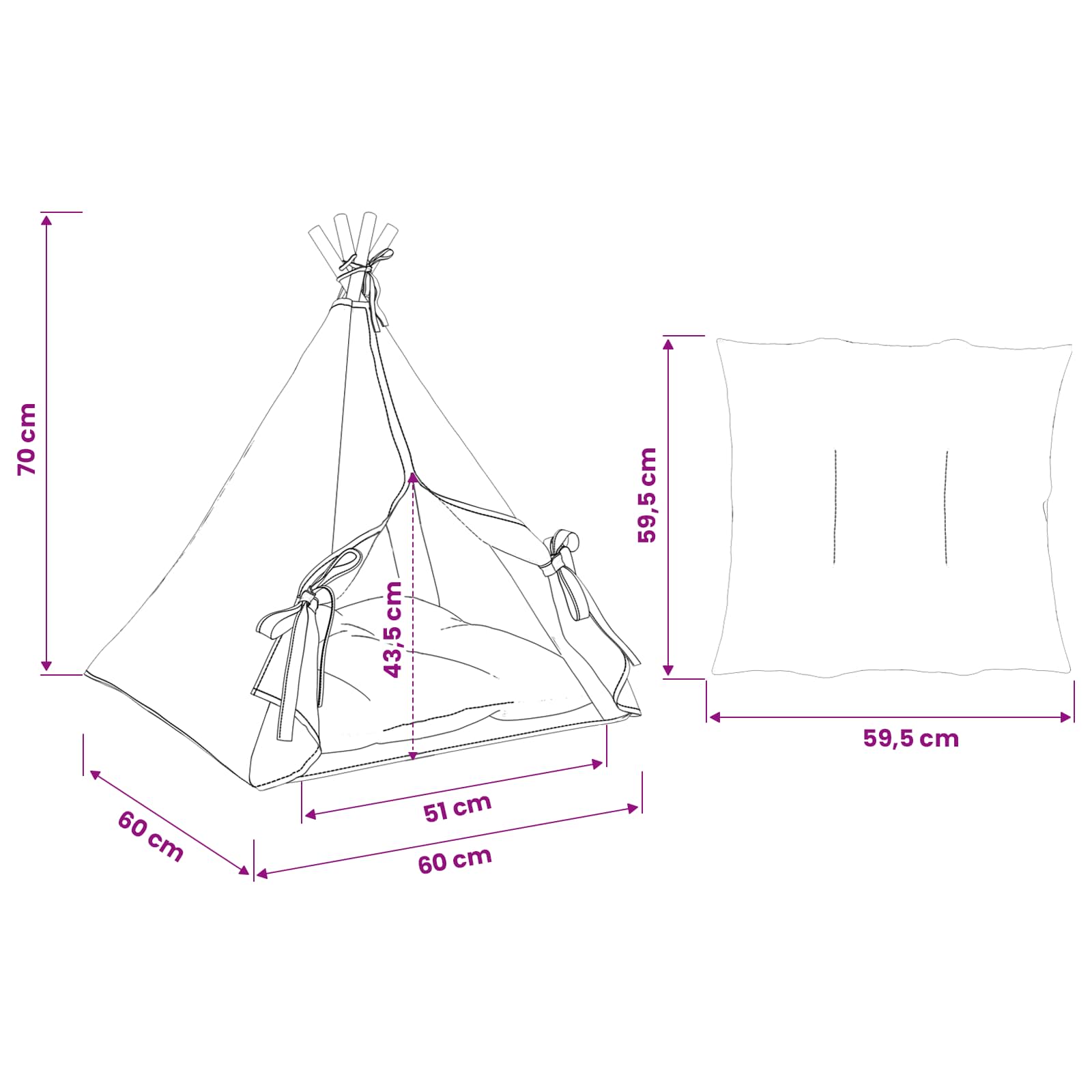 Kiskedvenc teepee párnával fehér 60 x 60 x 70 cm poliészter