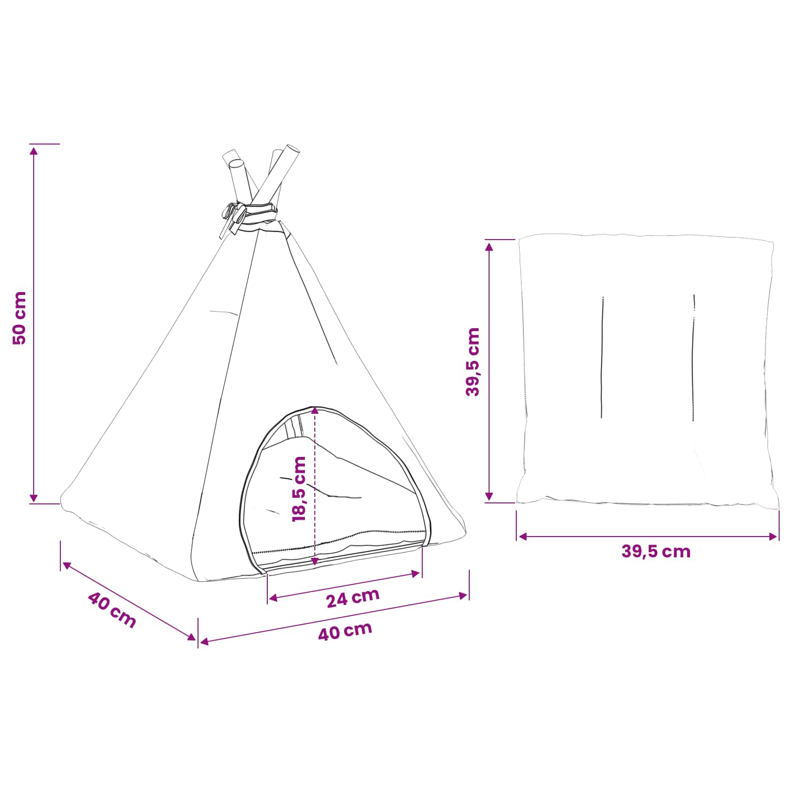 Kiskedvenc teepee párnával fehér és szürke 40 x 40 x 50 cm