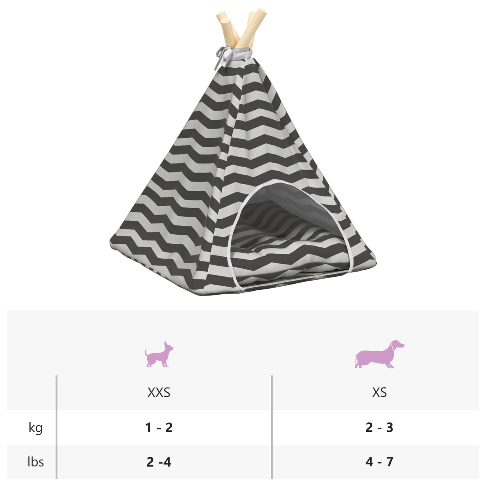 Kiskedvenc teepee párnával fehér és szürke 40 x 40 x 50 cm