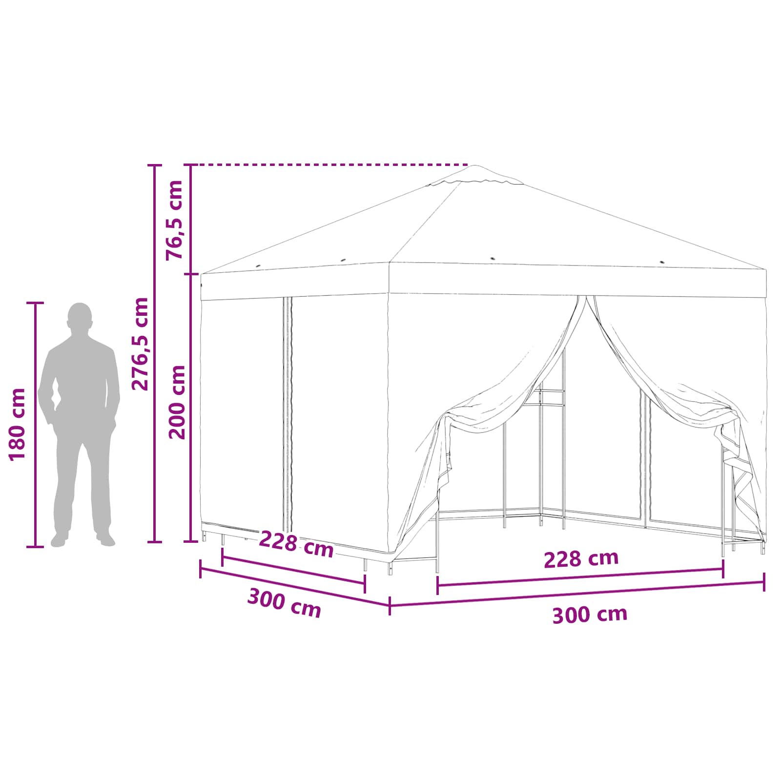 Kerti pavilon oldalfalakkal 3 x 3 m bézs poliészter és acél