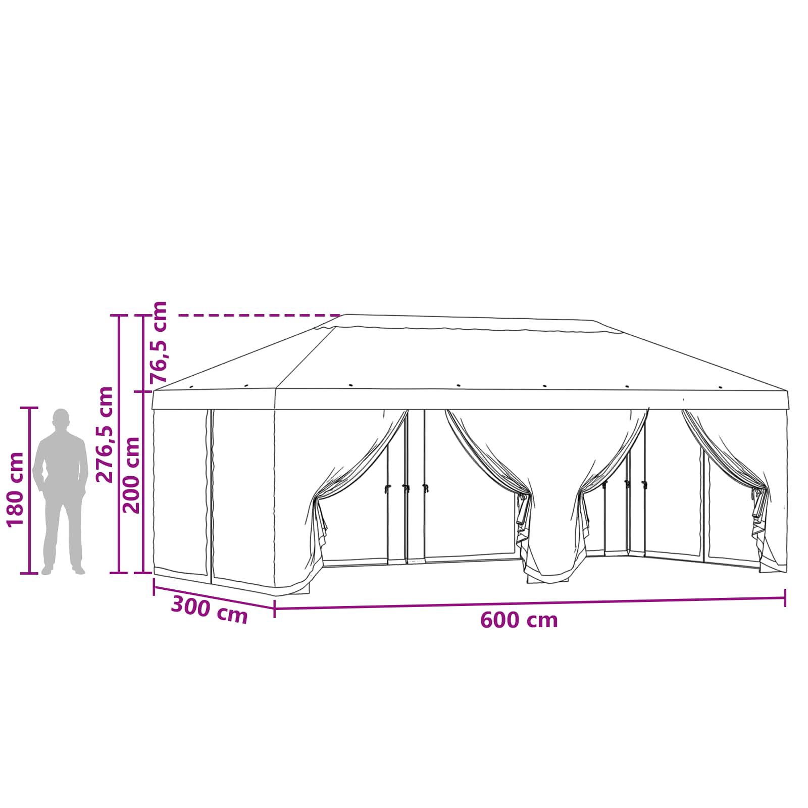 Napernyő ponyva oldalfalakkal 6 x 3 m barna poliészter 190