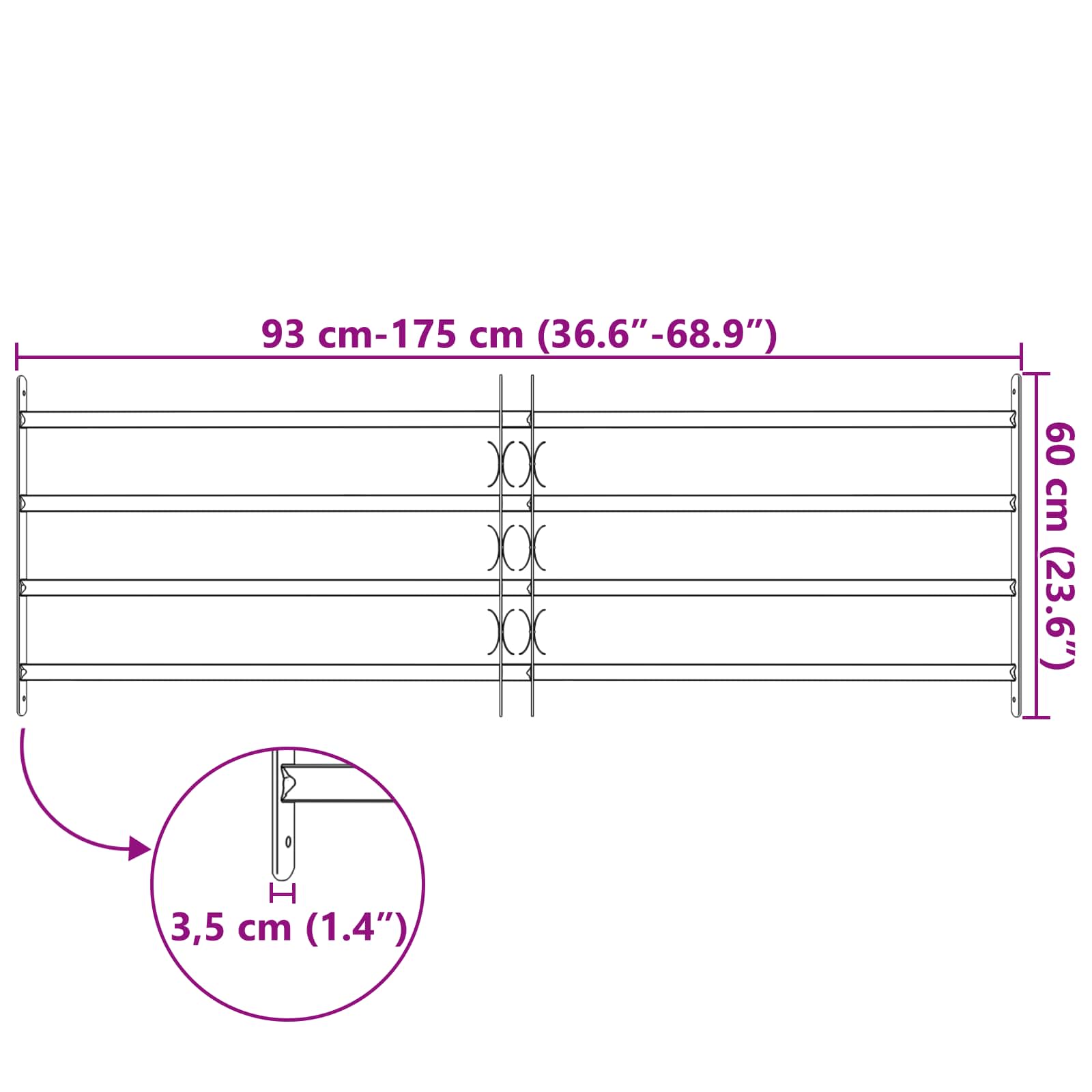 Ablak rács fekete 175 x 60 cm porszórt acél