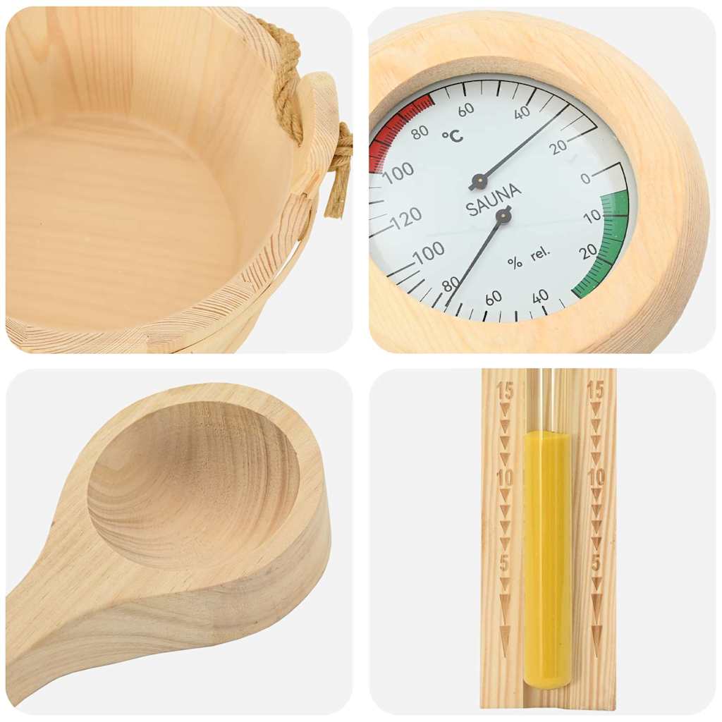 Szauna kiegészítő készlet 4 pcs barna tömör fenyőfa és kender