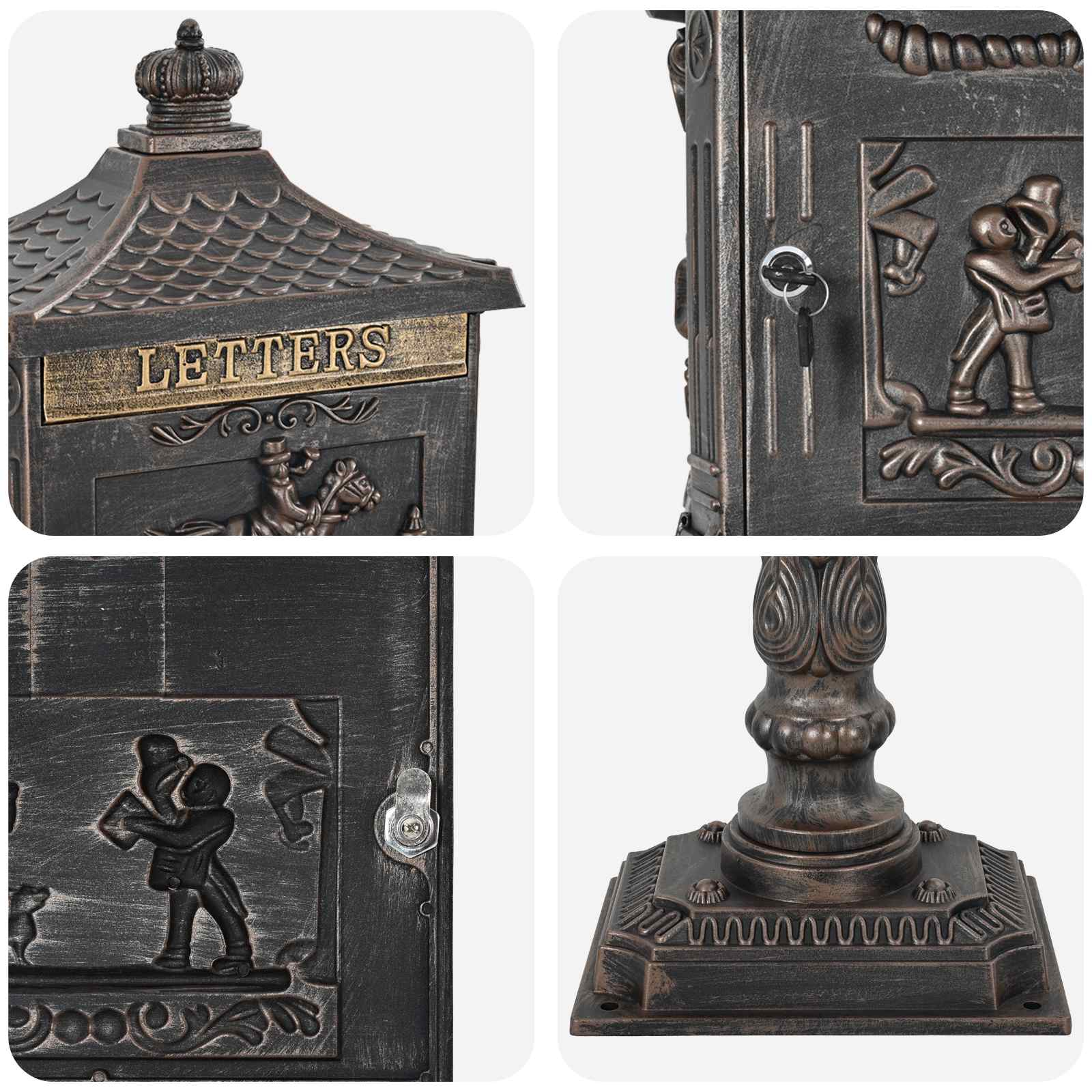 Álló levélszekrény bronz 42,5 x 29,5 x 117 cm öntött alumínium