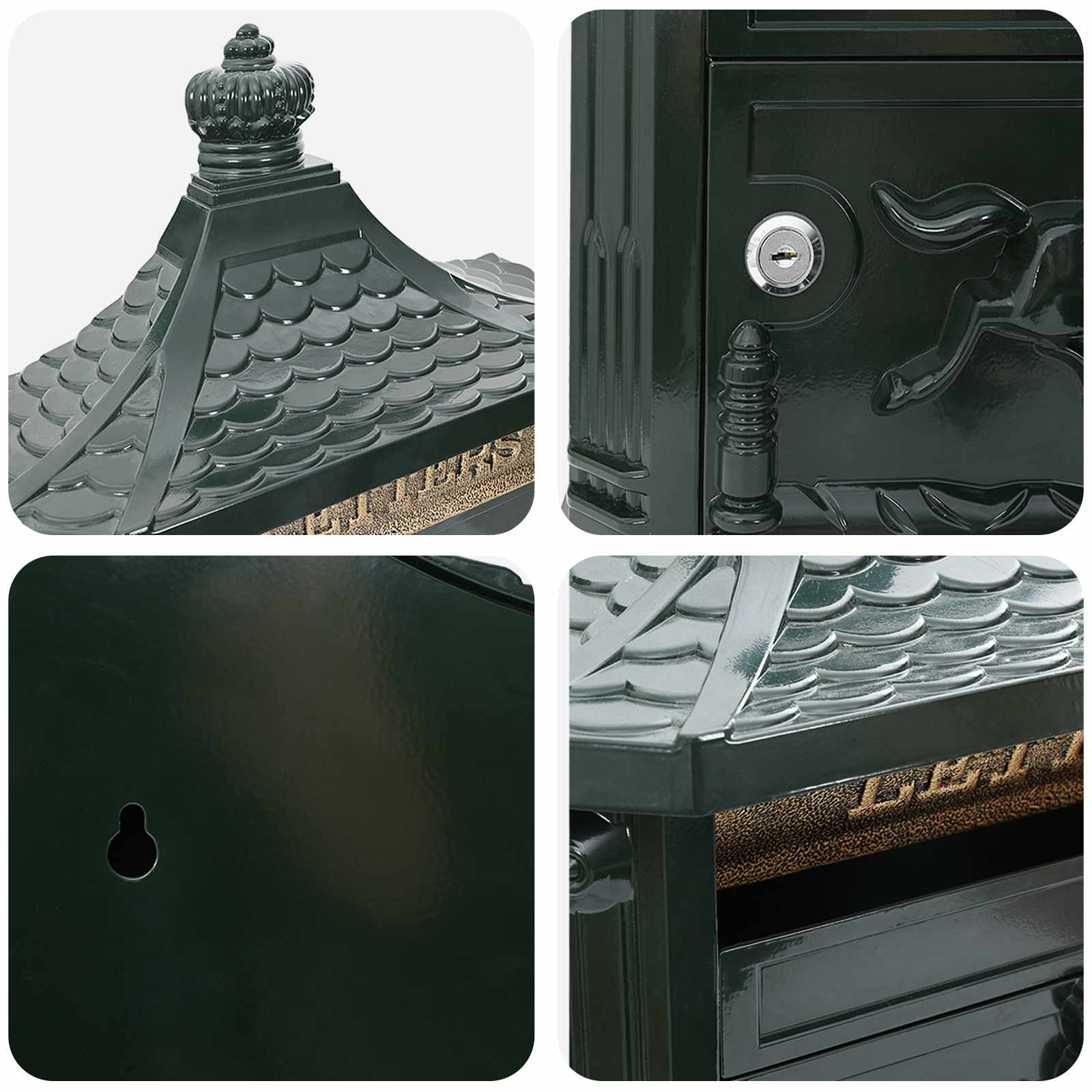 Fali postafiók zárral zöld 40.5 x 15.5 x 44 cm öntött alumínium