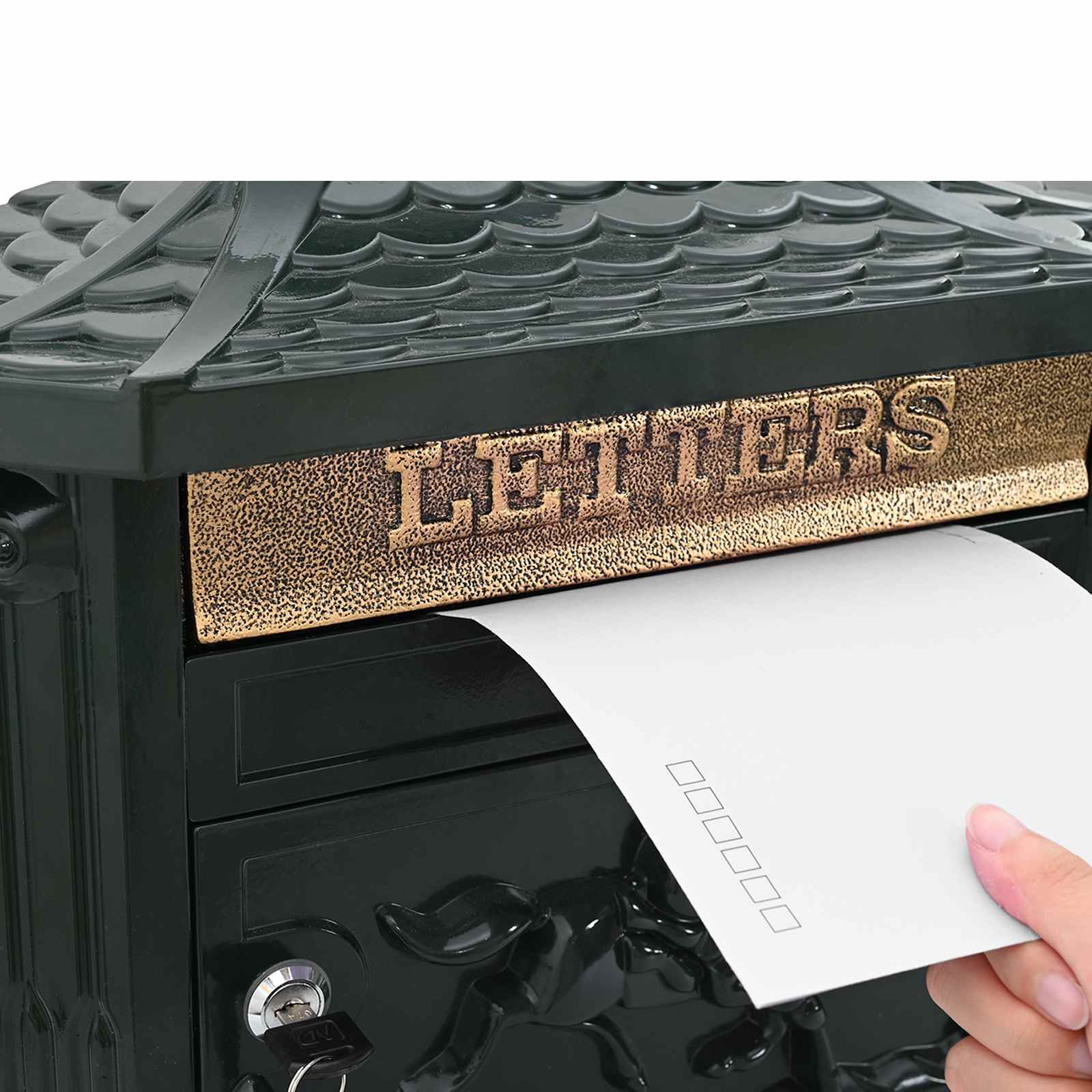 Fali postafiók zárral zöld 40.5 x 15.5 x 44 cm öntött alumínium