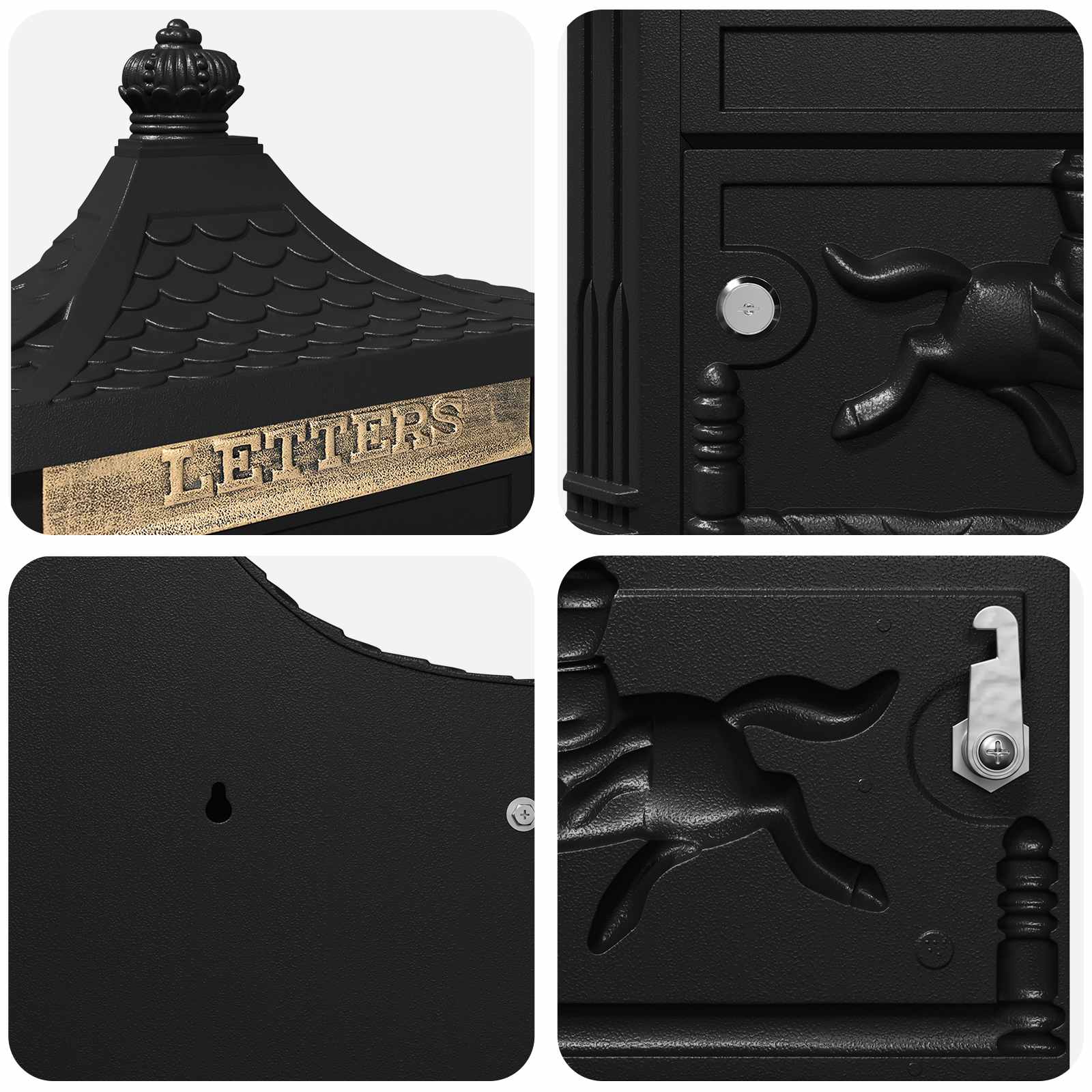 Fali postafiók fekete 40.5 x 15.5 x 44 cm öntött alumínium